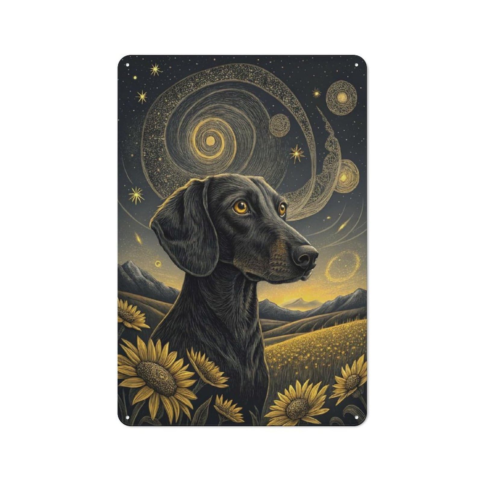 Junmoney Style-13 Garage Style Decorative Metal Plaque 30X20cm Featuring Dachshund In A Starry Field, Garage Wall Decor For Garage, Workshop, Shed Or Utility Room