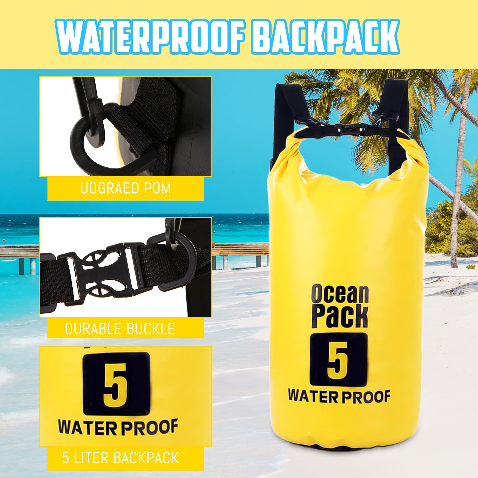 5L Dry Bag, Sacco Impermeabil, Sacco Impermeabile con Tracolla Regolabile, Include Custodia Impermeabile per Cellulare, Ideale per Barca, Pesca, Rafting, Nuoto