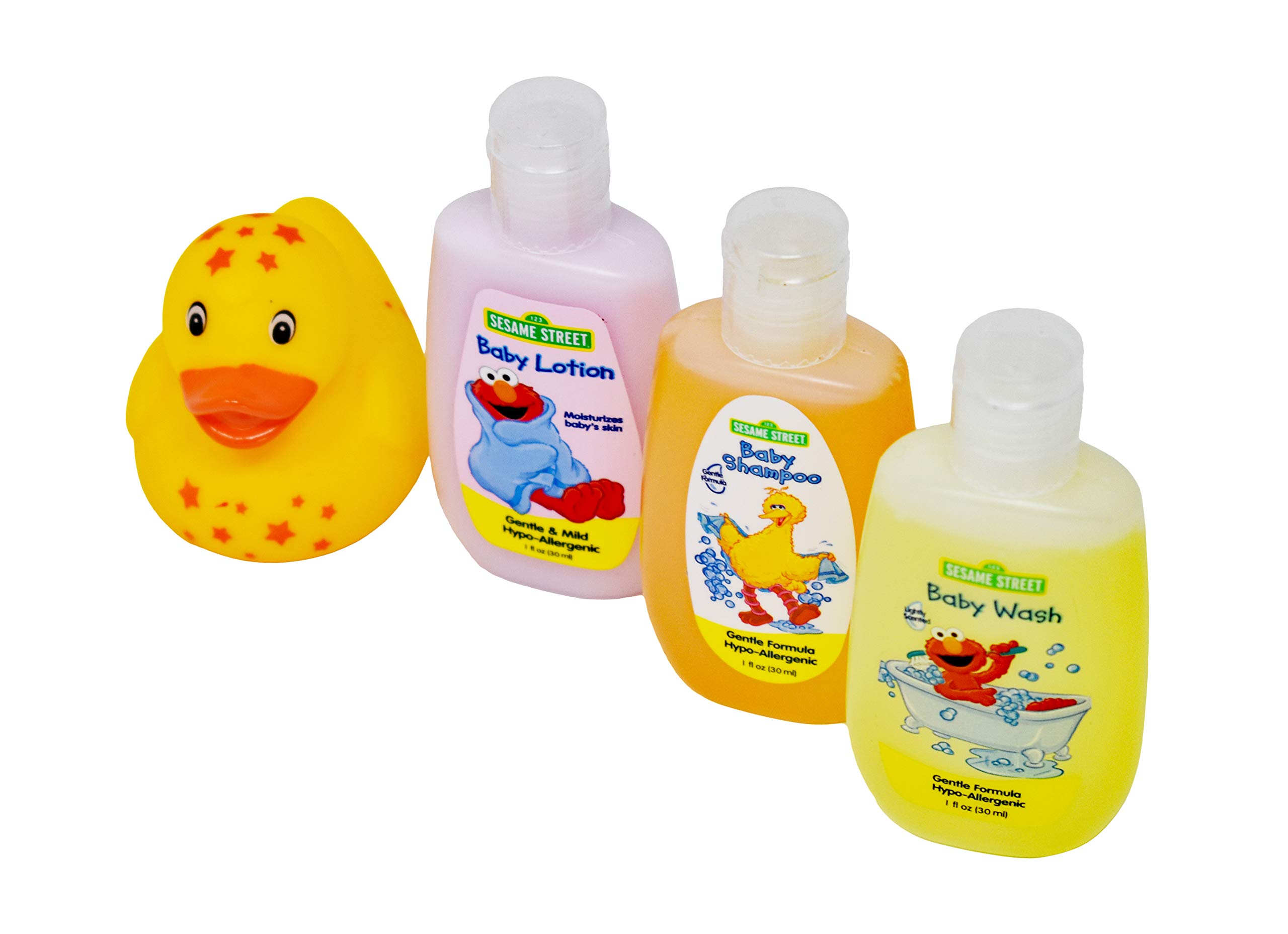 Sesame Street Baby Bath Travel Set (1 Baby Wash, 1 Shampoo and 1 Lotion 1 fl oz. Each). Plus Free Bonus 1 Duck Bath Toy.
