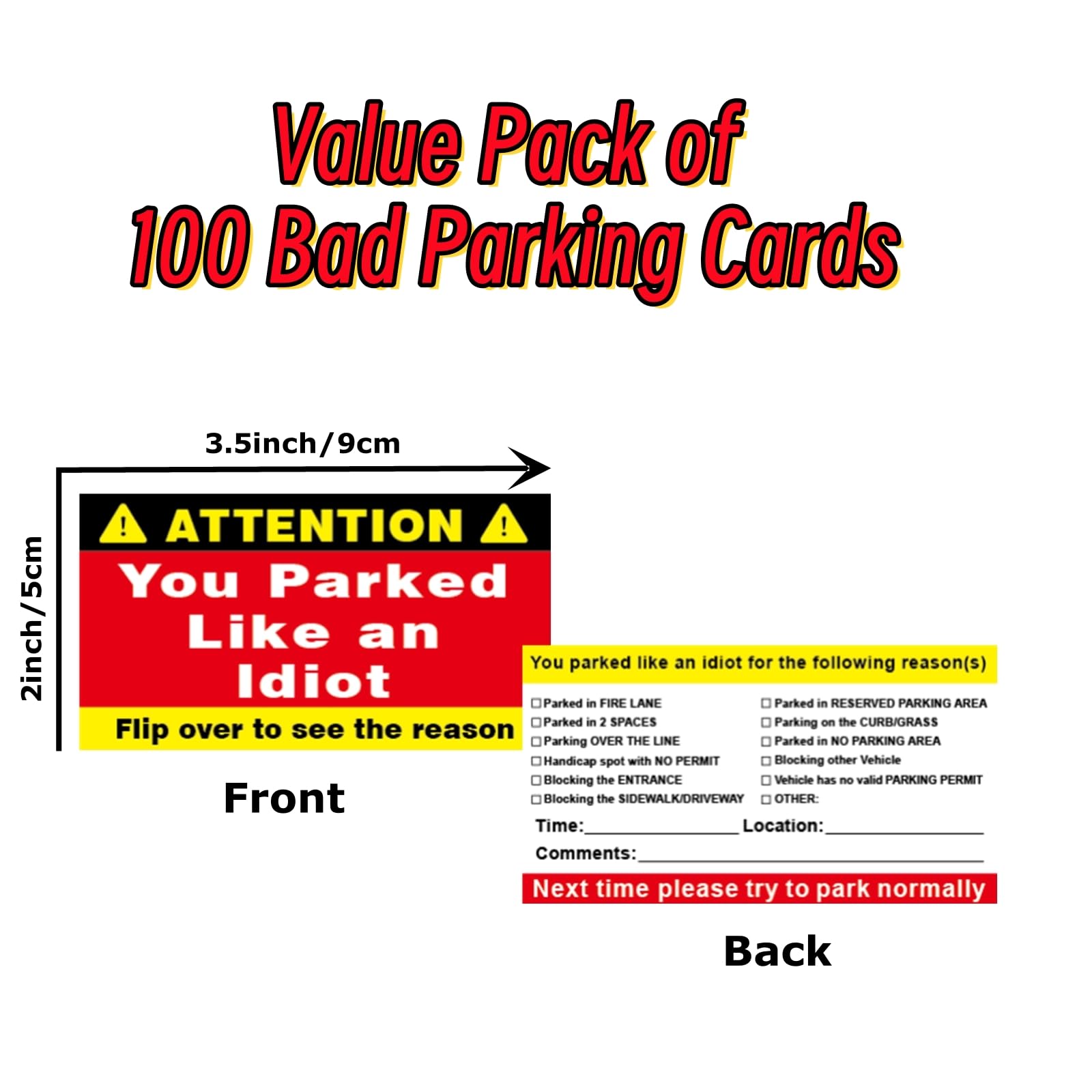 Bad Parking Cards, 50Pcs You Parked Like An Idiot Cards, 3.5