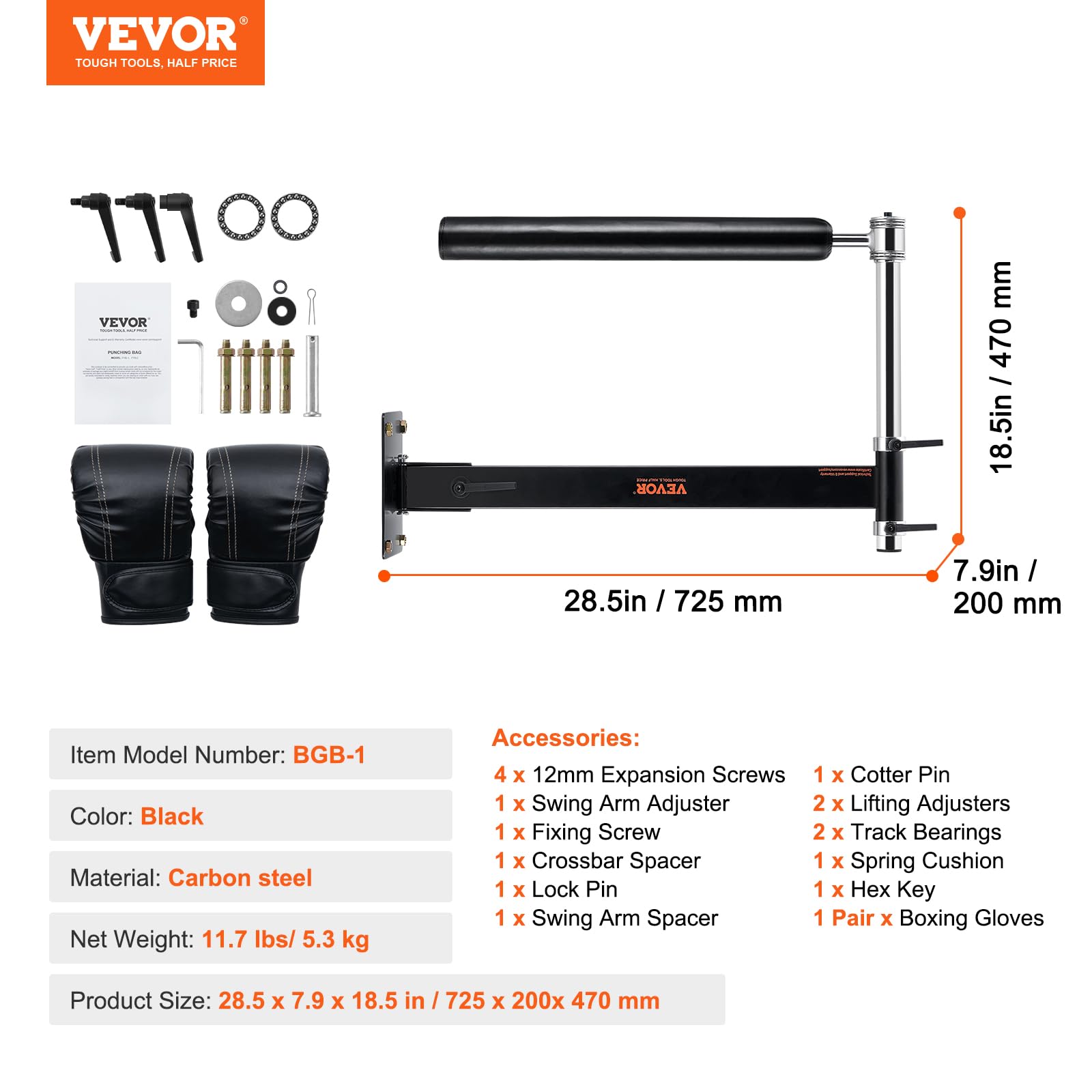 VEVOR Barre de Boxe Murale, Barre de Frappe réglable, entraîneur de Vitesse de Boxe avec Gants, Barre de Boxe réflexe Noire, équipement de Boxe pour Kickboxing, MMA, soulagement du Stress et Fitness