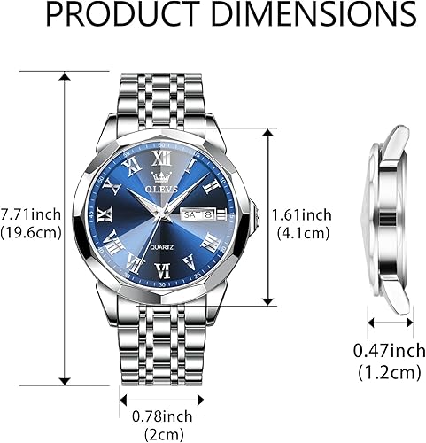Miniatura 6 de OLEVS Reloj para hombre de acero inoxidable para hombre con vestido de diamantes, relojes de pulsera para hombre, impermeables, con fecha y día,