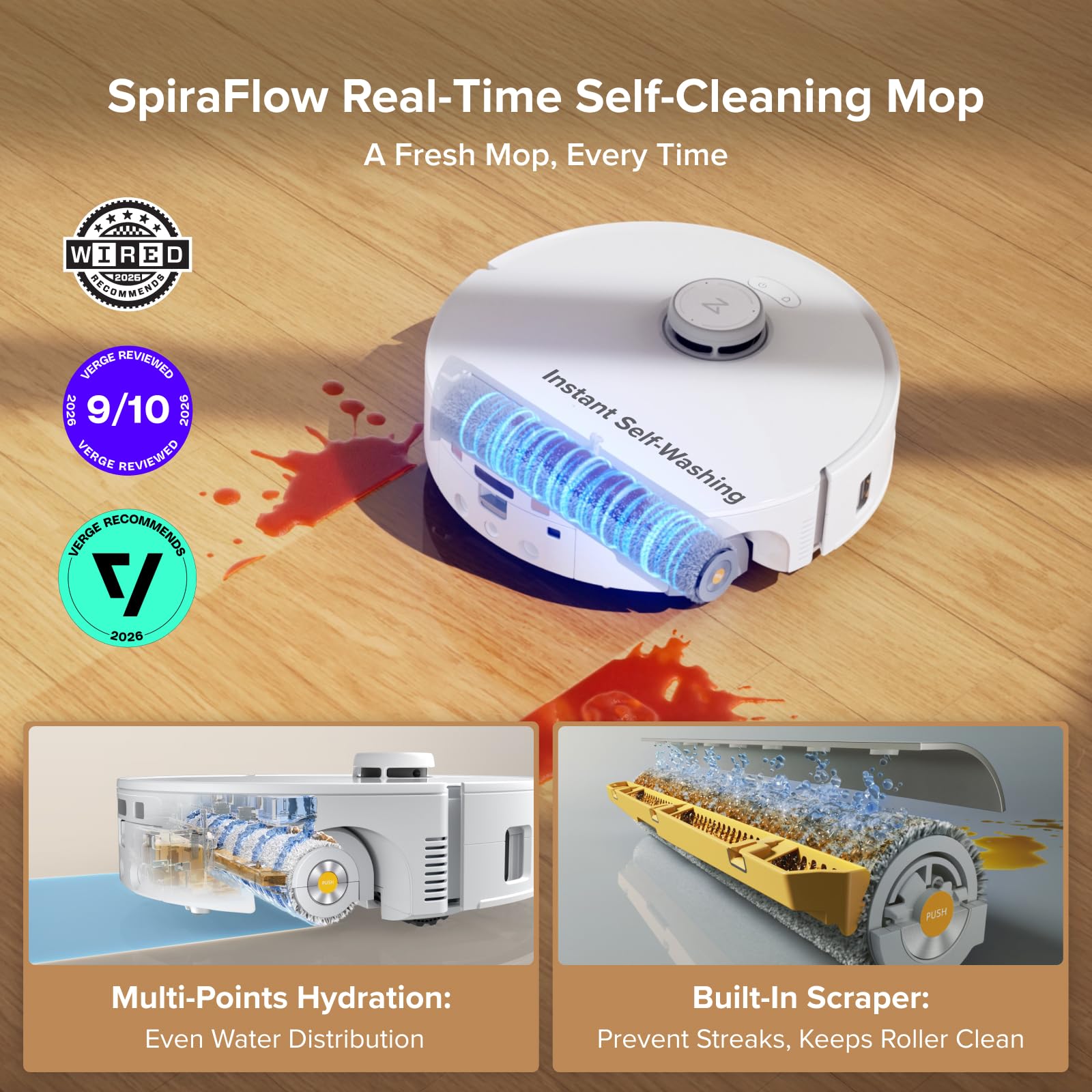 roborock Qrevo Curv 2 Flow Robot Vacuum and Mop, SpiraFlow Real-Time Self-Cleaning Roller Mop, 20,000 Pa, Dual Zero-Tangle System, AI Obstacle Avoidance, Heat-Washes & Dries Mop, Carpet Protection - 2