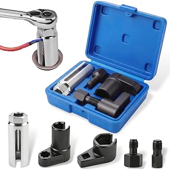 YUJUVI Oxygen Sensor Socket 5-Piece Lambda Sensor Wrench Set 1/2 Inch 3/8 Inch Drive 7/8 Inch in in / 22 mm Socket Wrench Too