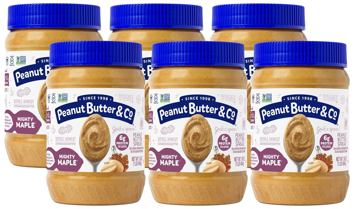 Mantequilla de Maní Peanut Butter & Co. Mighty Maple, 6g Proteína, Sin Gluten, Vegano, Pack de 6