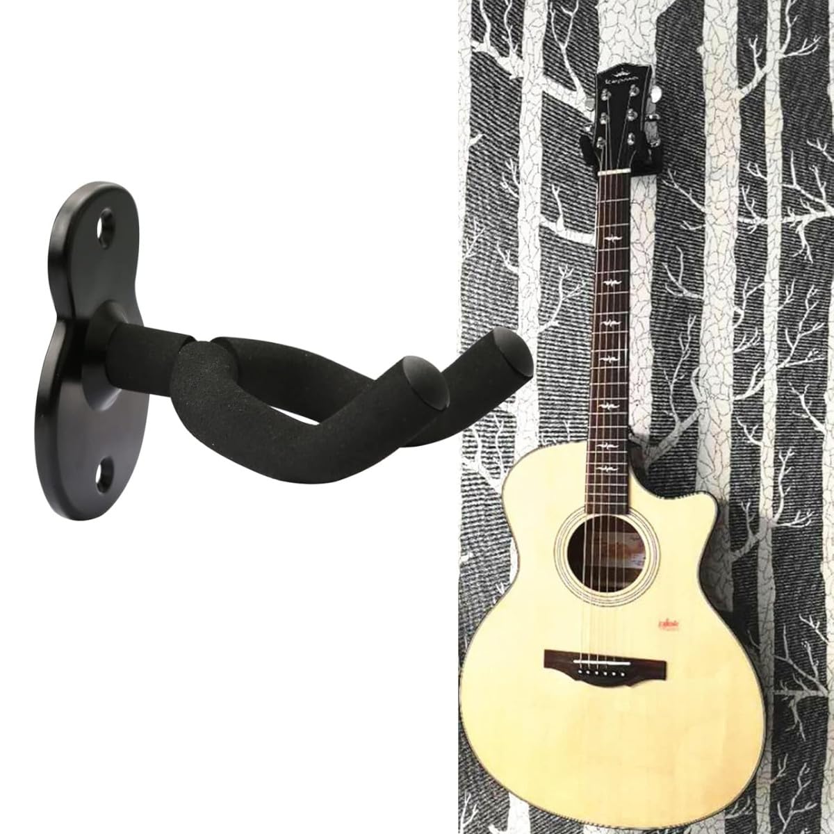 2 szt. Uchwyt na gitarę ścienną z antypoślizgową gąbką - metalowy uchwyt na gitarę elektryczną, akustyczną, bas, ukulele i klasyczny - wieszak na gitarę