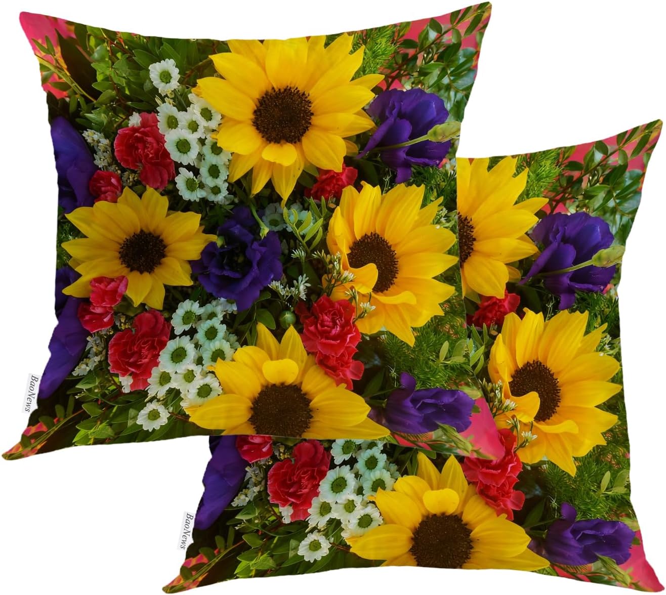 Flamingo Pillow Covers, Abstract Watercolor Pink Flamingo Tropical Bird Paradise Square 20 x 20 Inches Decorative Throw Pillow Covers Cotton Cushion for Sofa Bedroom Car, White 05, Set of 2