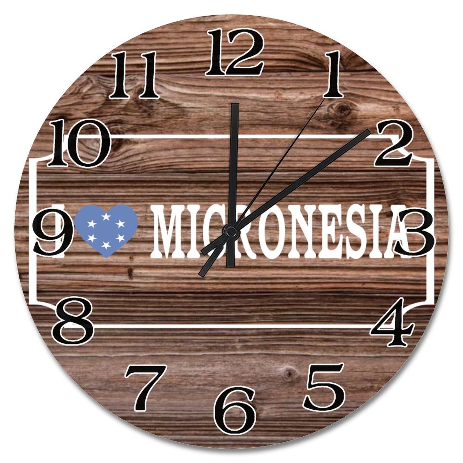 Horloge murale de Micronésie 38 cm silencieuse et rustique pour déco chambre