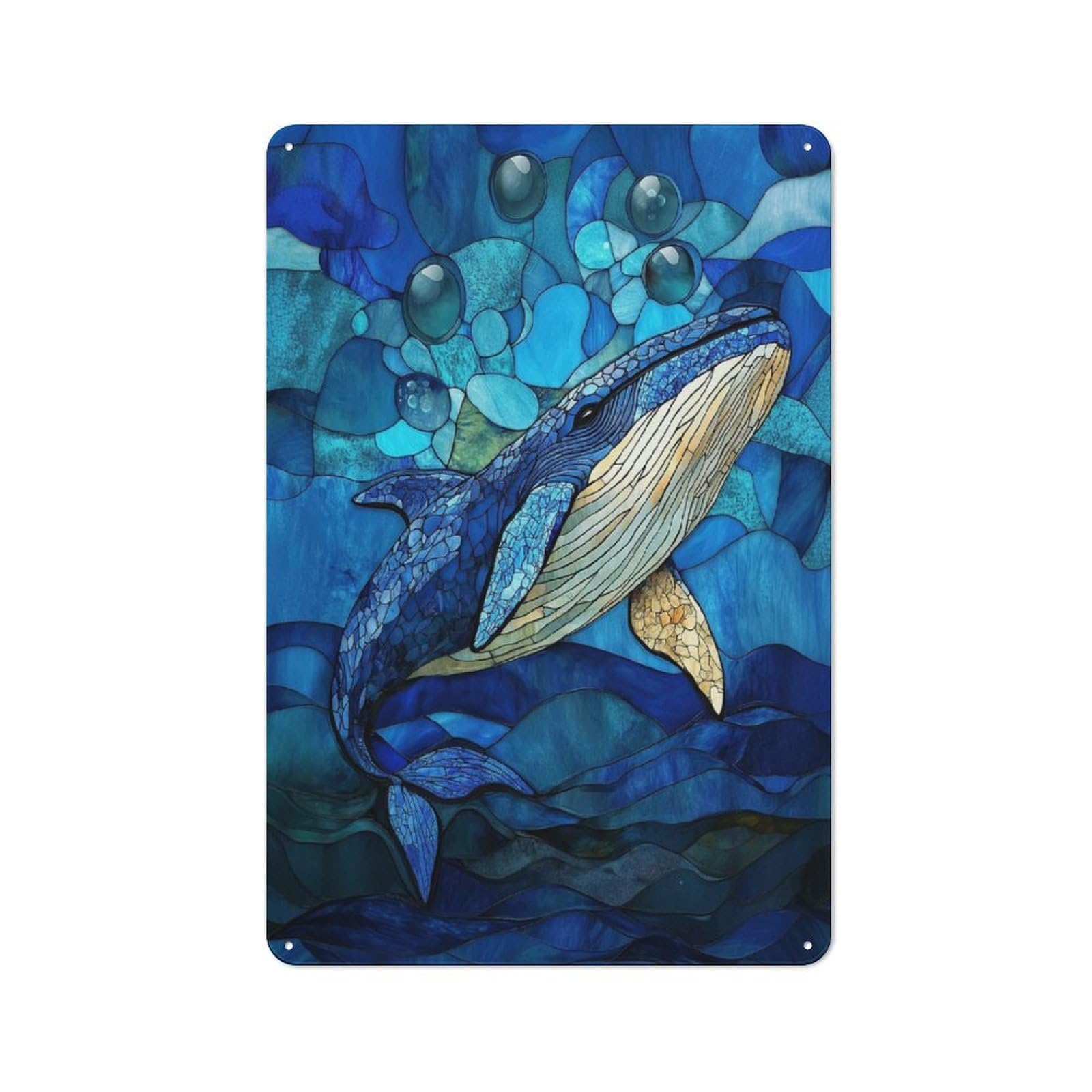 Understated Office Metal Sign 30x20cm Featuring Stained Glass Whale, Study Room Decor for Home Office, Reading Corner Or Bedroom