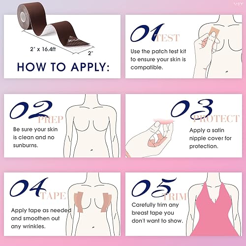 Miniatura 6 de VBT Paquete de 2 cintas adhesivas de levantamiento de senos, cinta corporal para levantamiento de senos con 2 brasieres adhesivos reutilizables de