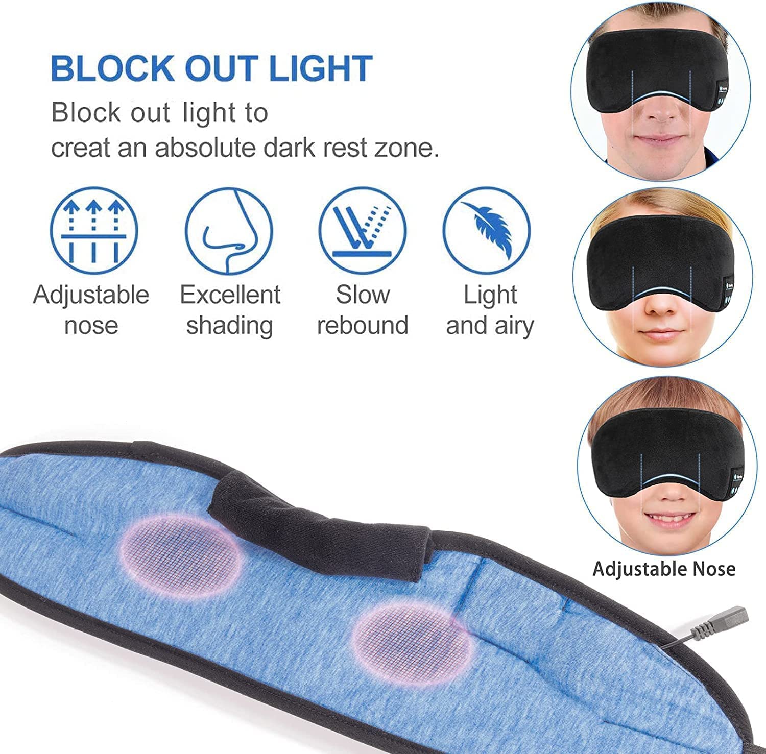 calldrishe Fabric Wireless Bluetooth Eye Mask With Music Travel Bluetooth Sleep Mask Sleeping Headphones Bluetooth Headband Wireless Handsfree Sleeping Eye Mask Sleeping Mask With Headphones 2