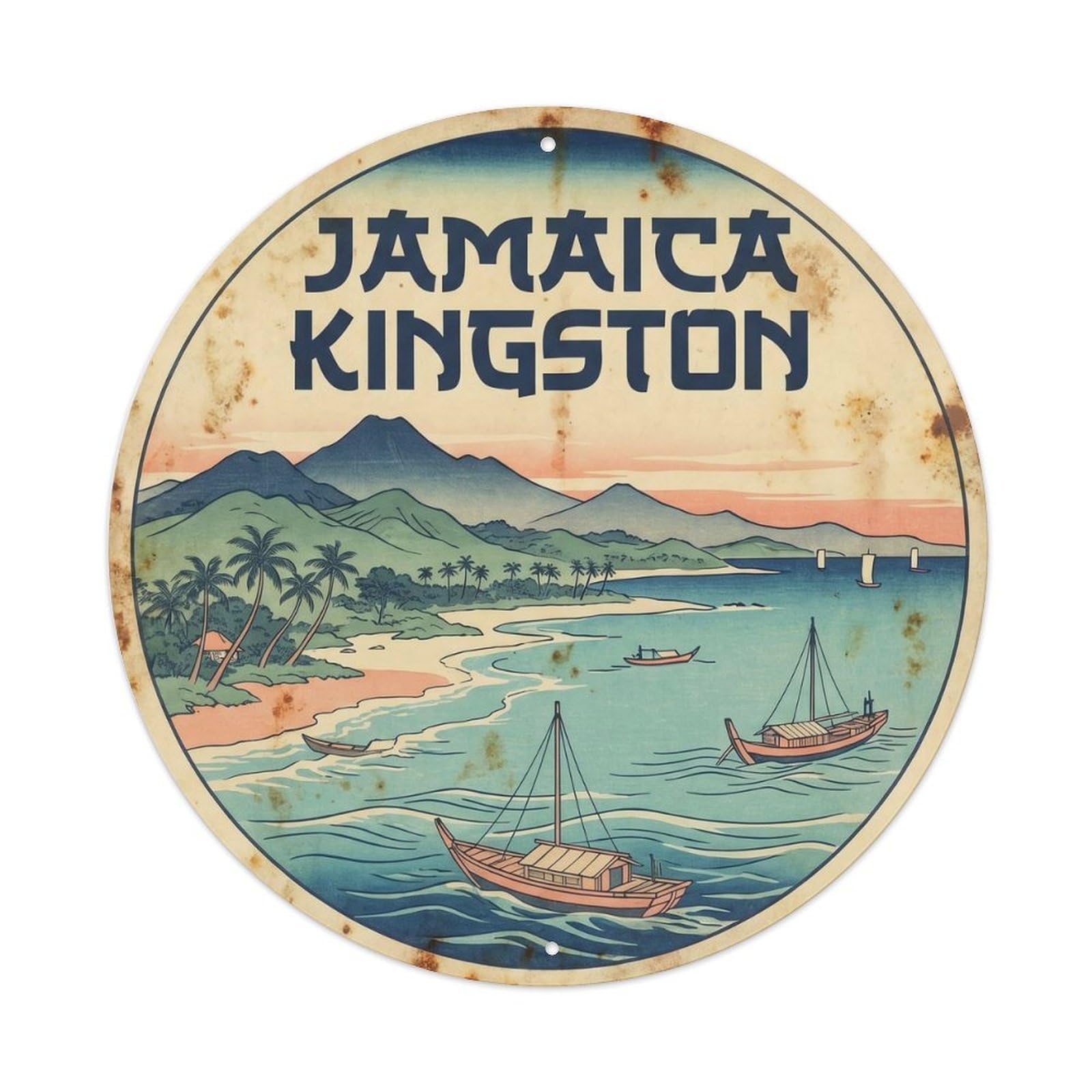 Jamaica Kingston Caribbean Island Woodblock Metal Tin Sign