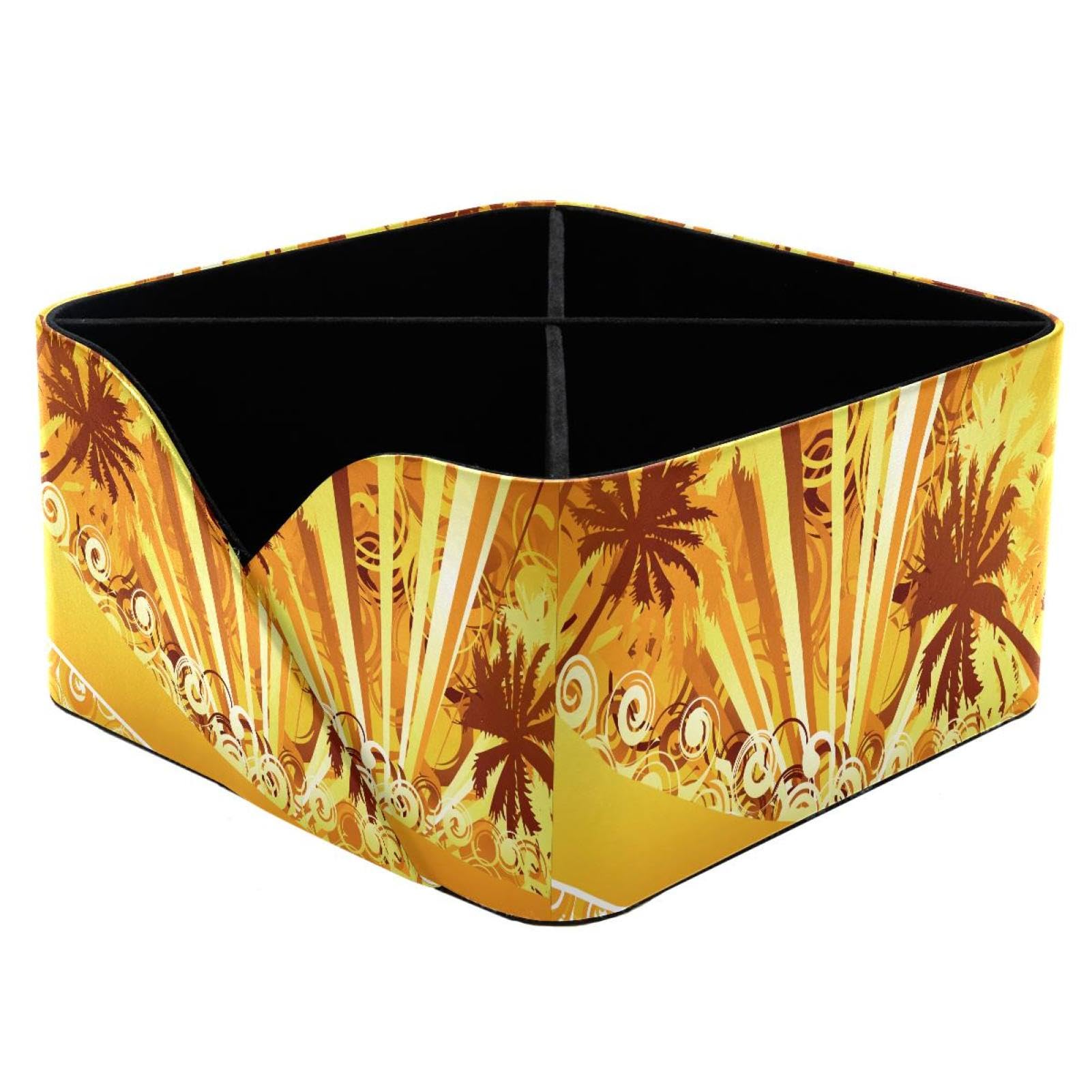 KengjuTesu Palm Tree Yellow Painting Desktop Organizer Pen Holder, Rectangular Pencil Cup for Office, Study and Makeup Stations