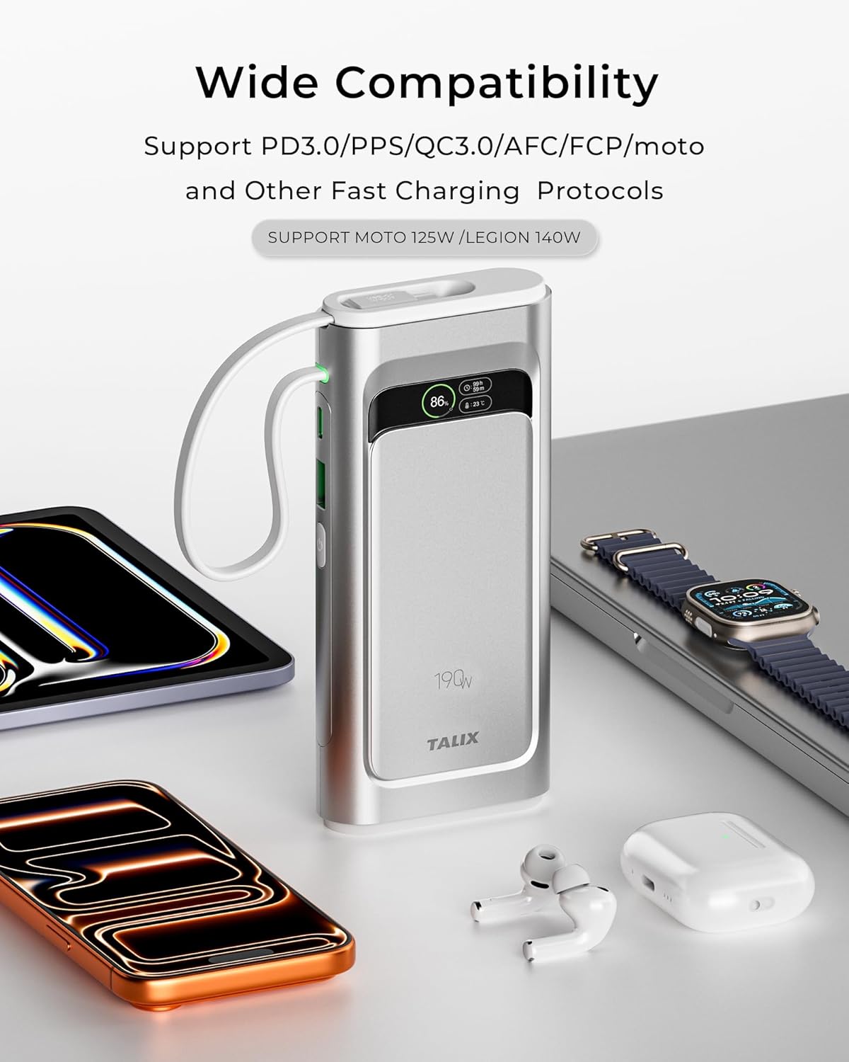 TALIX power bank being recharged via USB-C