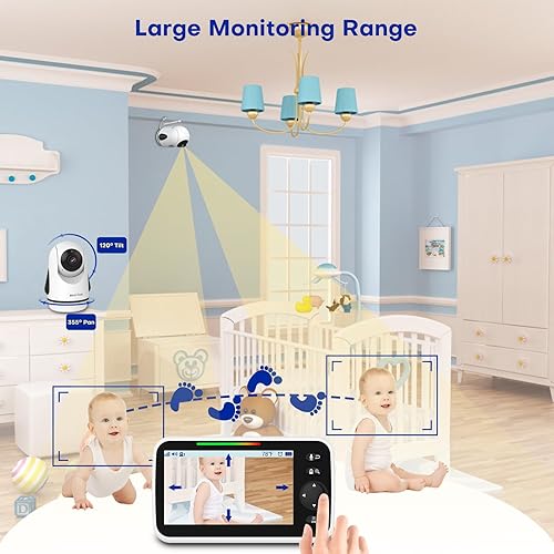 Miniatura 5 de Monitor de bebé con cámara y audio, pantalla de 5 pulgadas, sin WiFi, batería de 30 horas, monitor remoto de video con zoom panorámico, visión