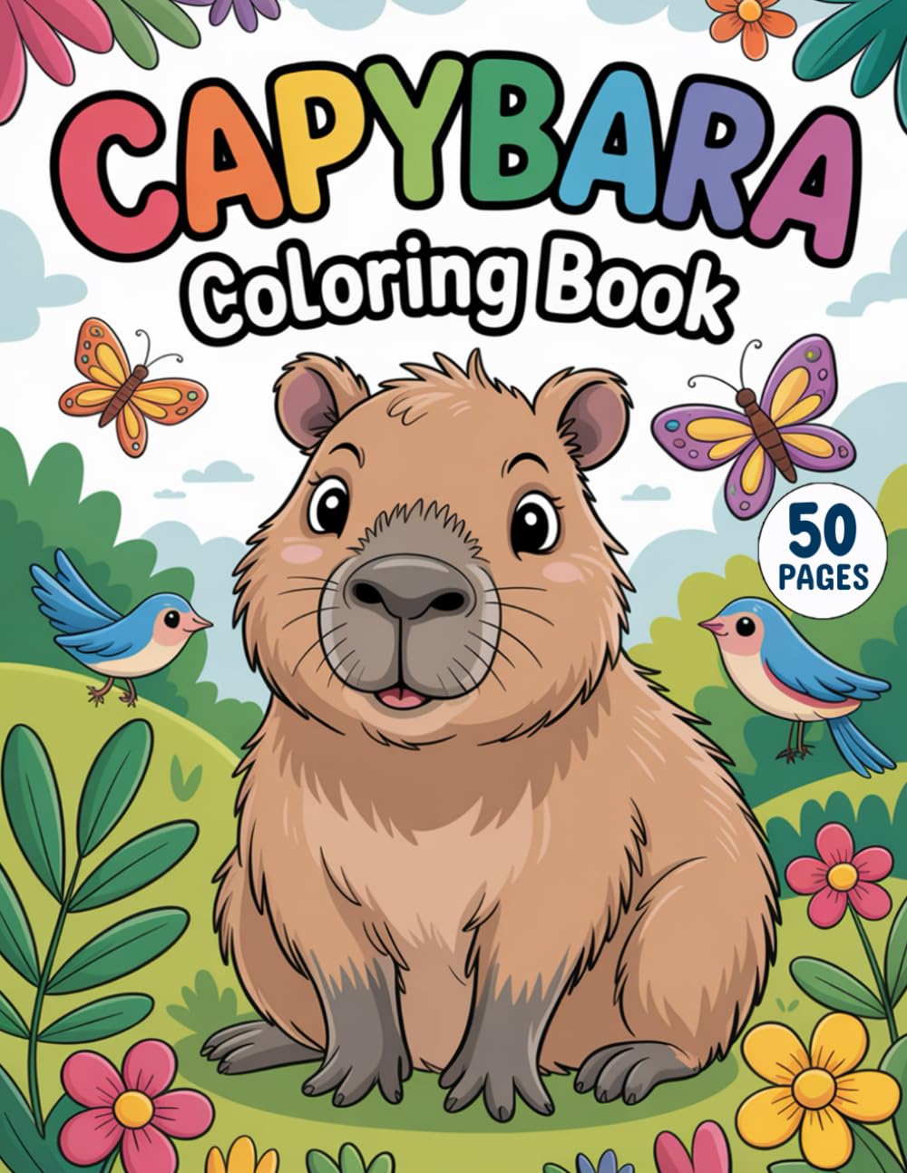 Capybara Coloring Book: 50 Fun Coloring Pages Featuring Adorable Capybaras, Simple Nature Scenes, and Easy Big Outlines for Beginners and Kids Ages 4–8