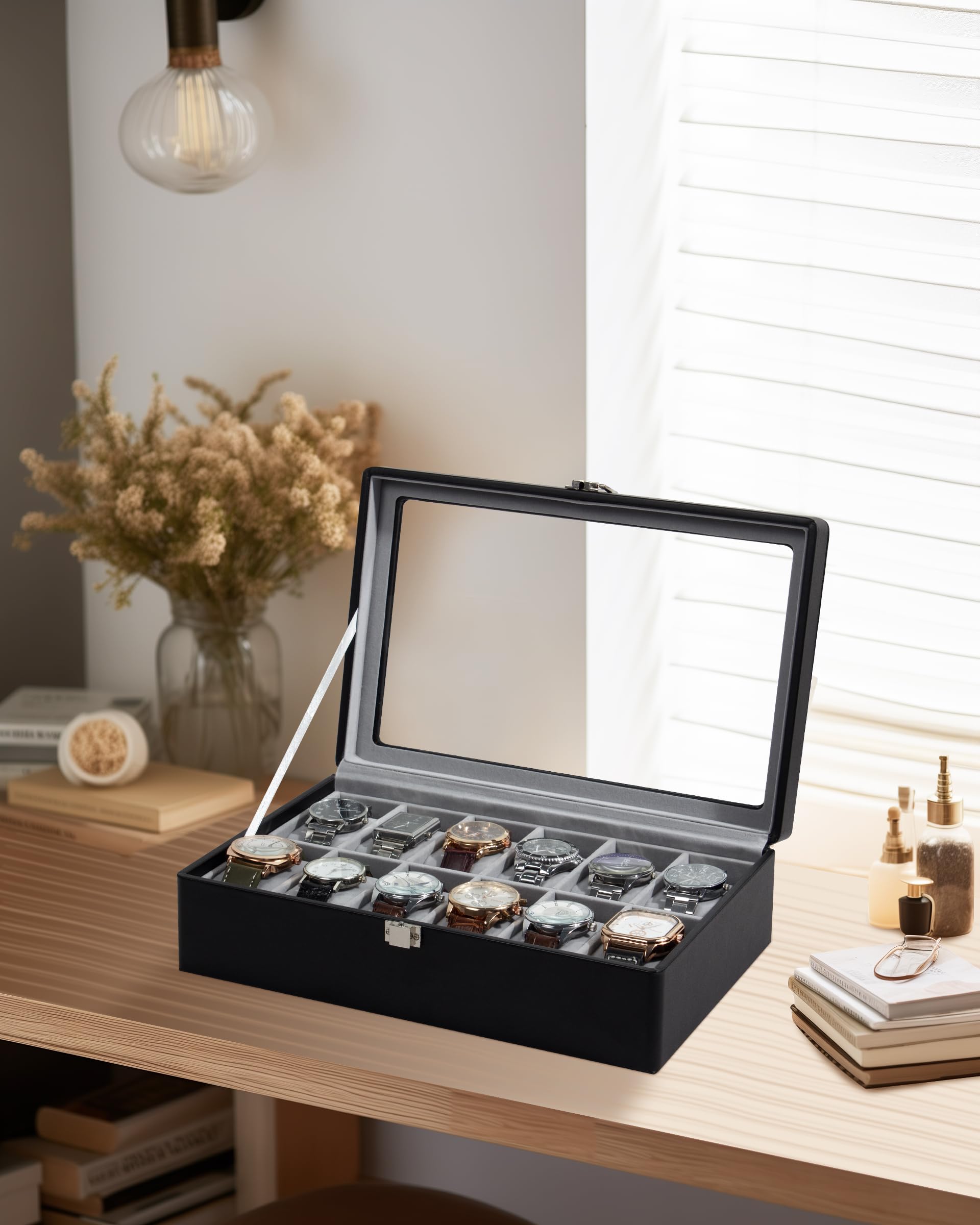 Caja para relojes con 12 compartimentos