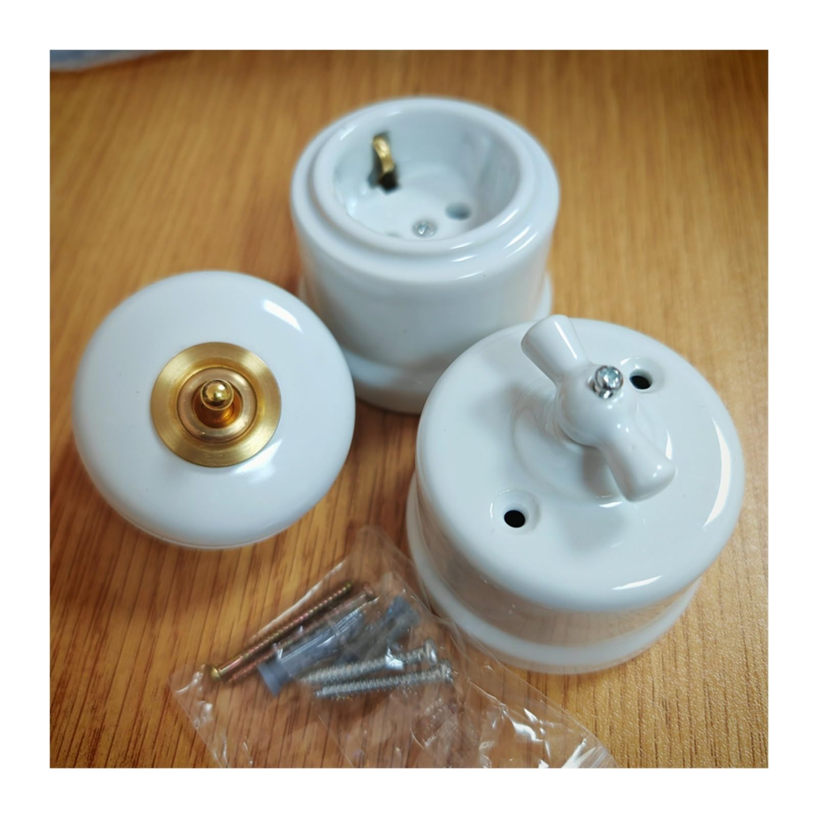 Interruptor de perilla for instalación en superficie de pared, enchufe giratorio de cerámica blanca(White EU Socket)