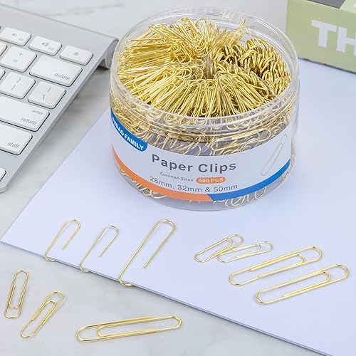 Miniatura 6 de FUDAO FAMILY Clips de papel de varios tamaños, 500 unidades, dorado, pequeño, mediano, grande