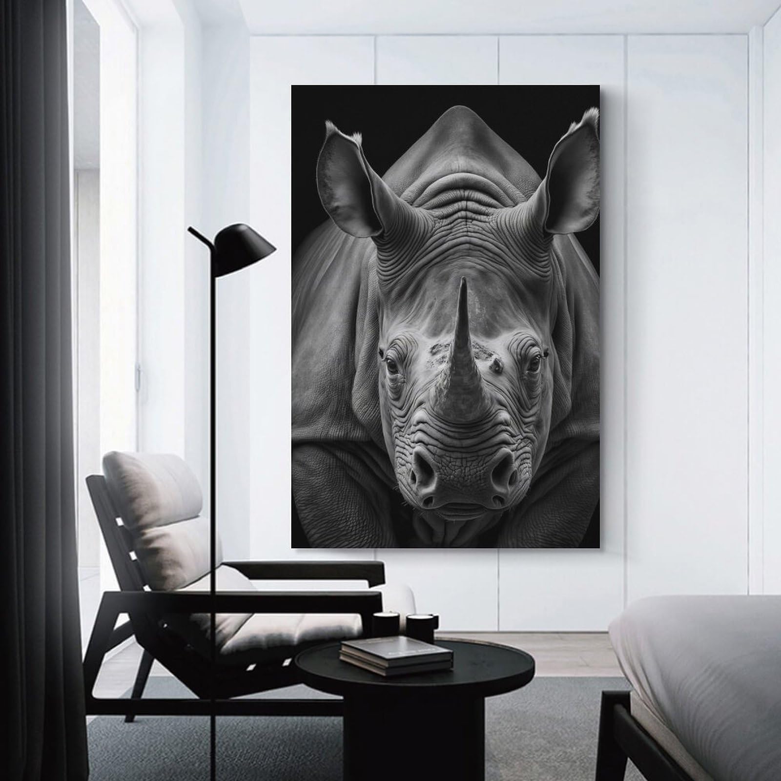 Junmoney Portrait of A Rhinoceros Canvas Wall Decor, 24x36inch(60x90cm), for Gallery Wall Decor And Room Displays, Wall Decor Suited to Curated Displays