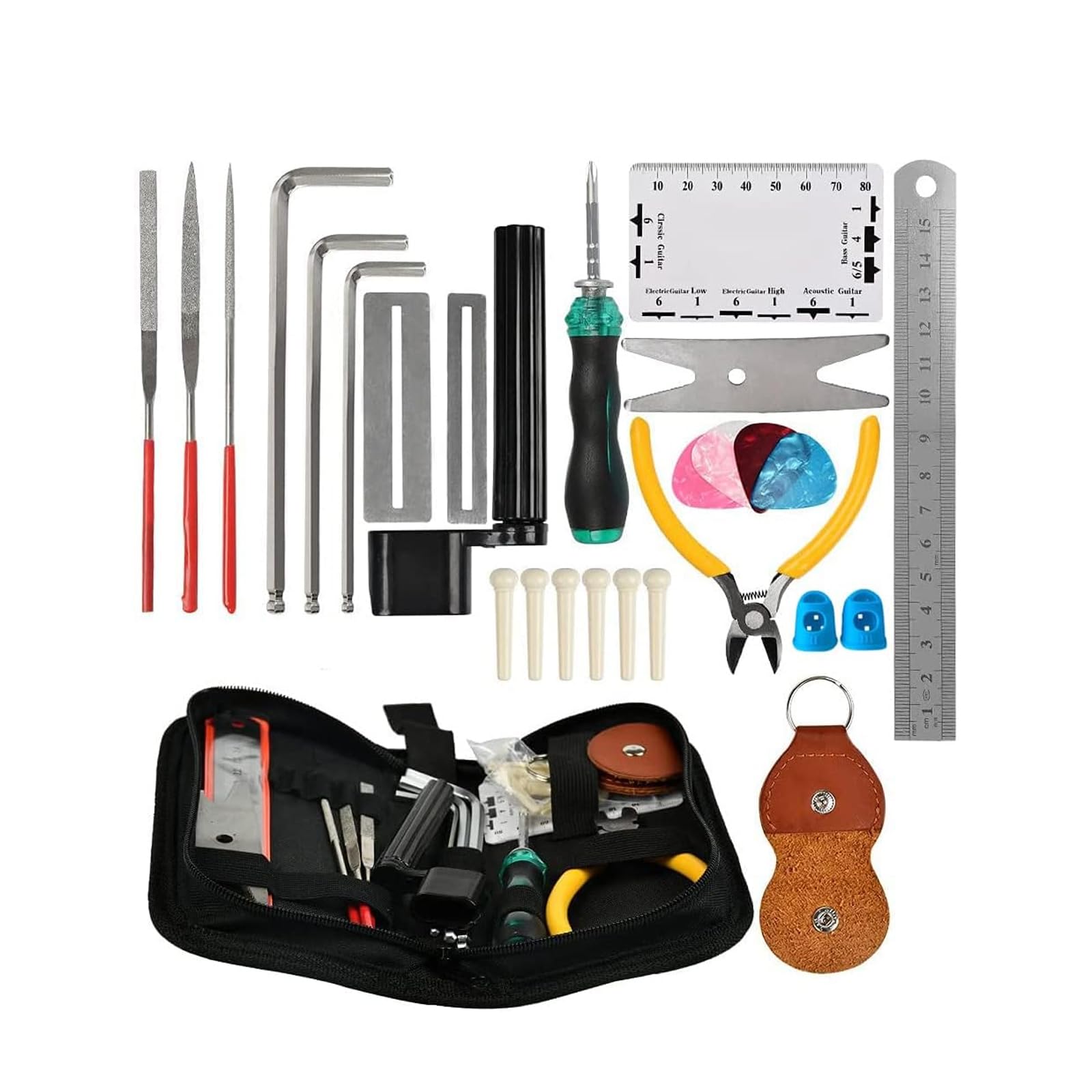 Kaccde 28Pcs Electric Guitar Set With Carry Bag Suitable For Home Use On Guitars Ukuleles Basses String Instrument Guitar Maintenance Tool Collection