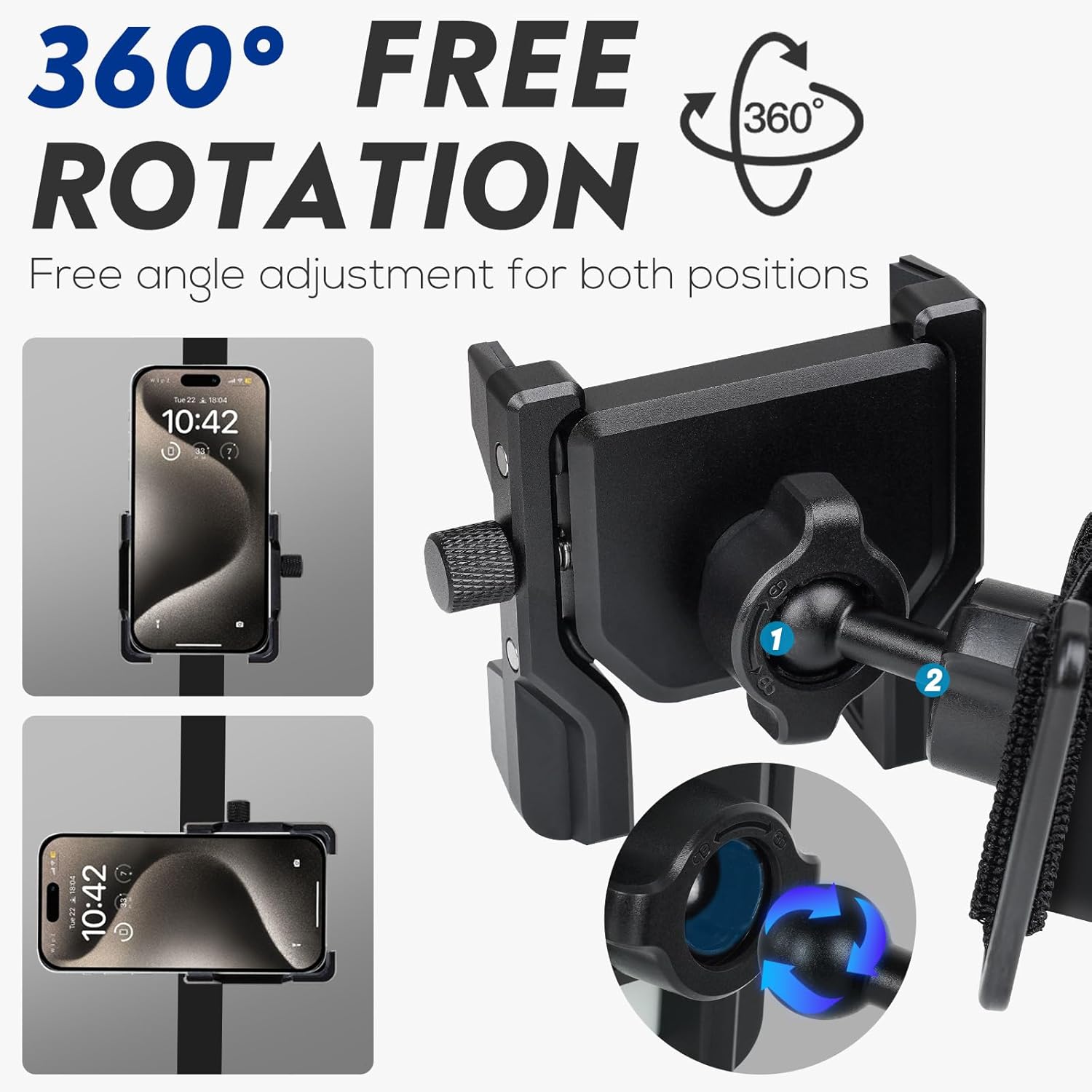 2thpart CNC Machining Alloy Golf Cart Phone Holder All-Round Protection Magnetic Phone Holder Mount with Velcro, Compatible with iPhone/Galaxy/Google Pixel etc, Black