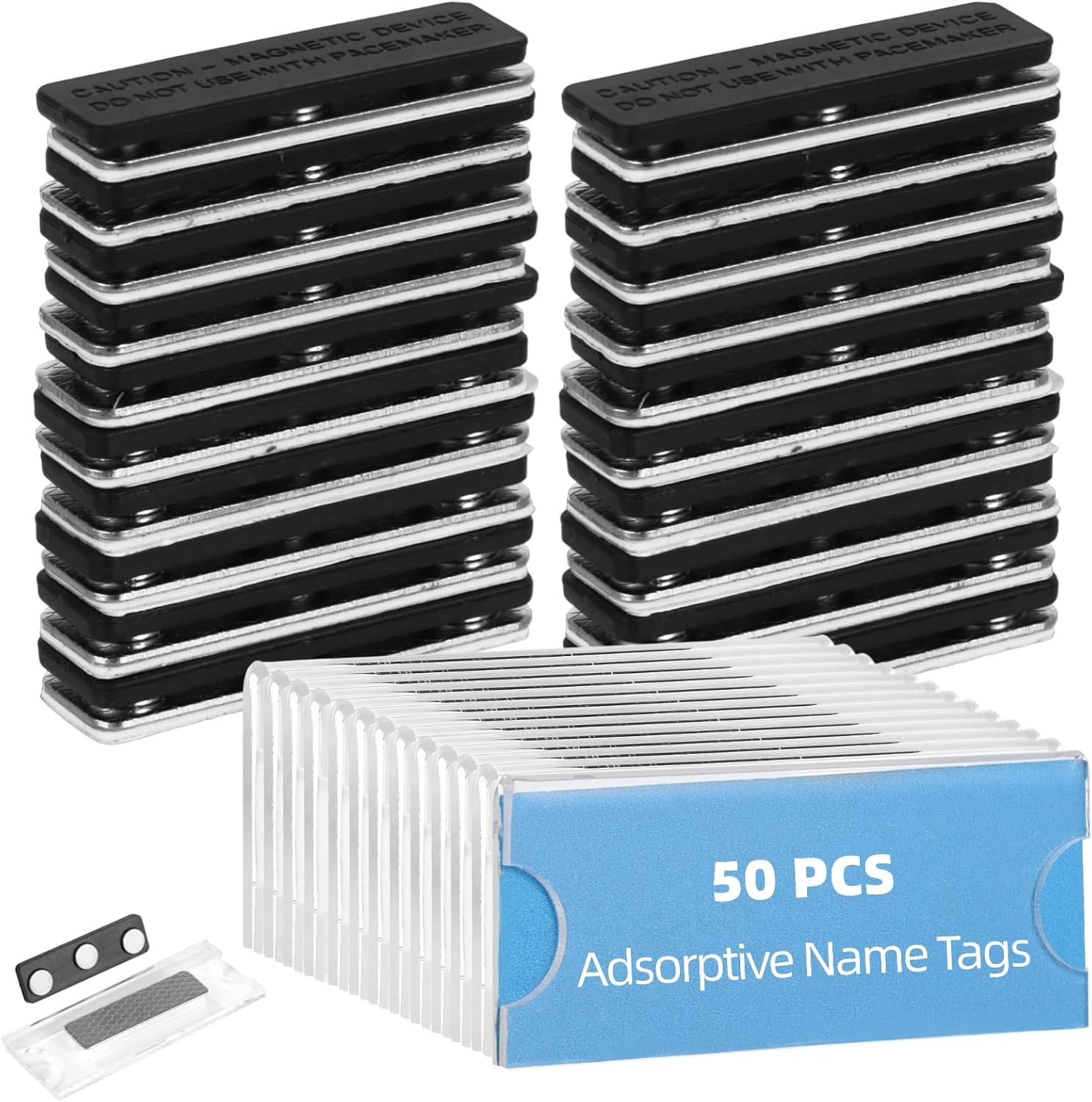 50 PCS Adsorptive Name Badge Holders, Clear ID Tag with Secure Adsorptive Fastener, Reusable Name Tag Holders for Business Events, Conferences, Office Staff, Identification, Classification