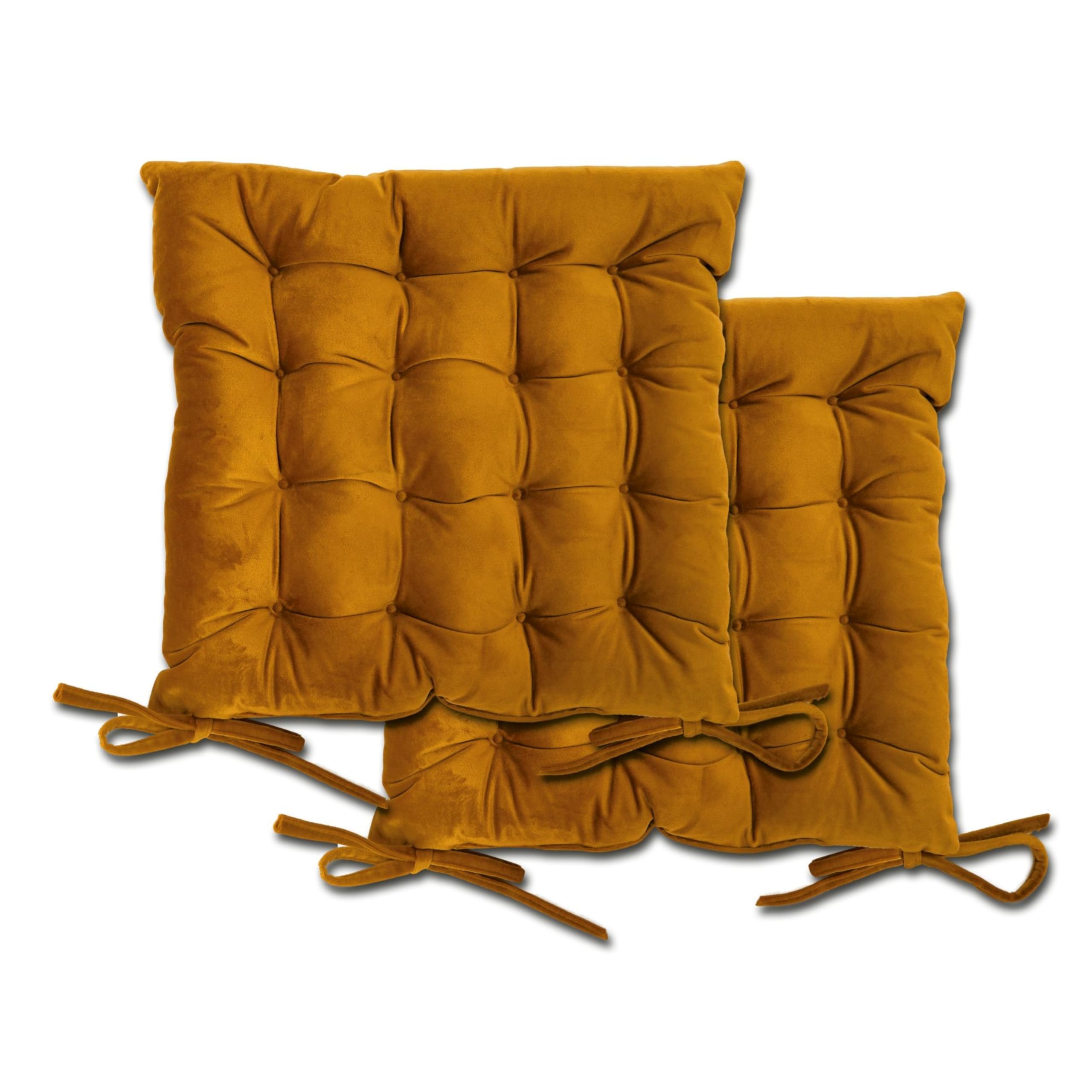 Emma Barclay Velvet Holland Luxury Seat Pad in Ochre - 16x16 (40x40cm)