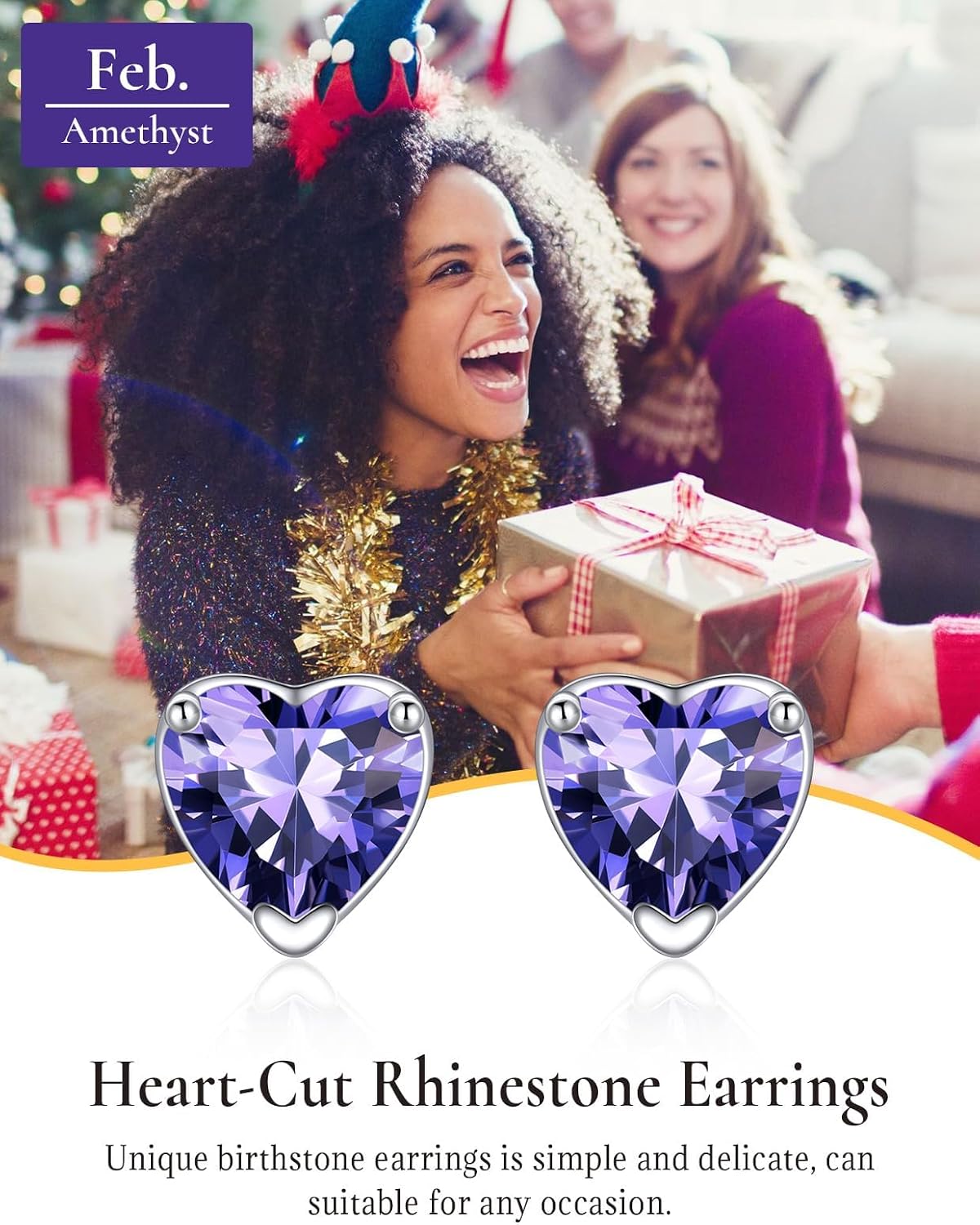 SILVERCUTE 925 Sterling Silver 2ct Birthstone Stud Earrings,Hypoallergenic Round/Heart/Square Birthstone Earrings for Women Birthday Christmas Jewelry