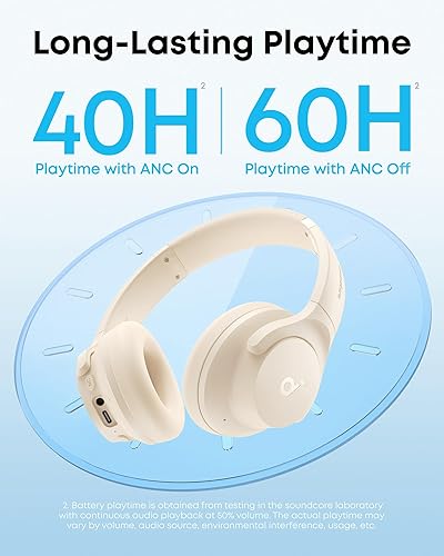 Miniatura 5 de Soundcore by Anker Q20i Auriculares híbridos con cancelación activa de ruido, Bluetooth inalámbrico sobre la oreja, tiempo de reproducción ANC de 40