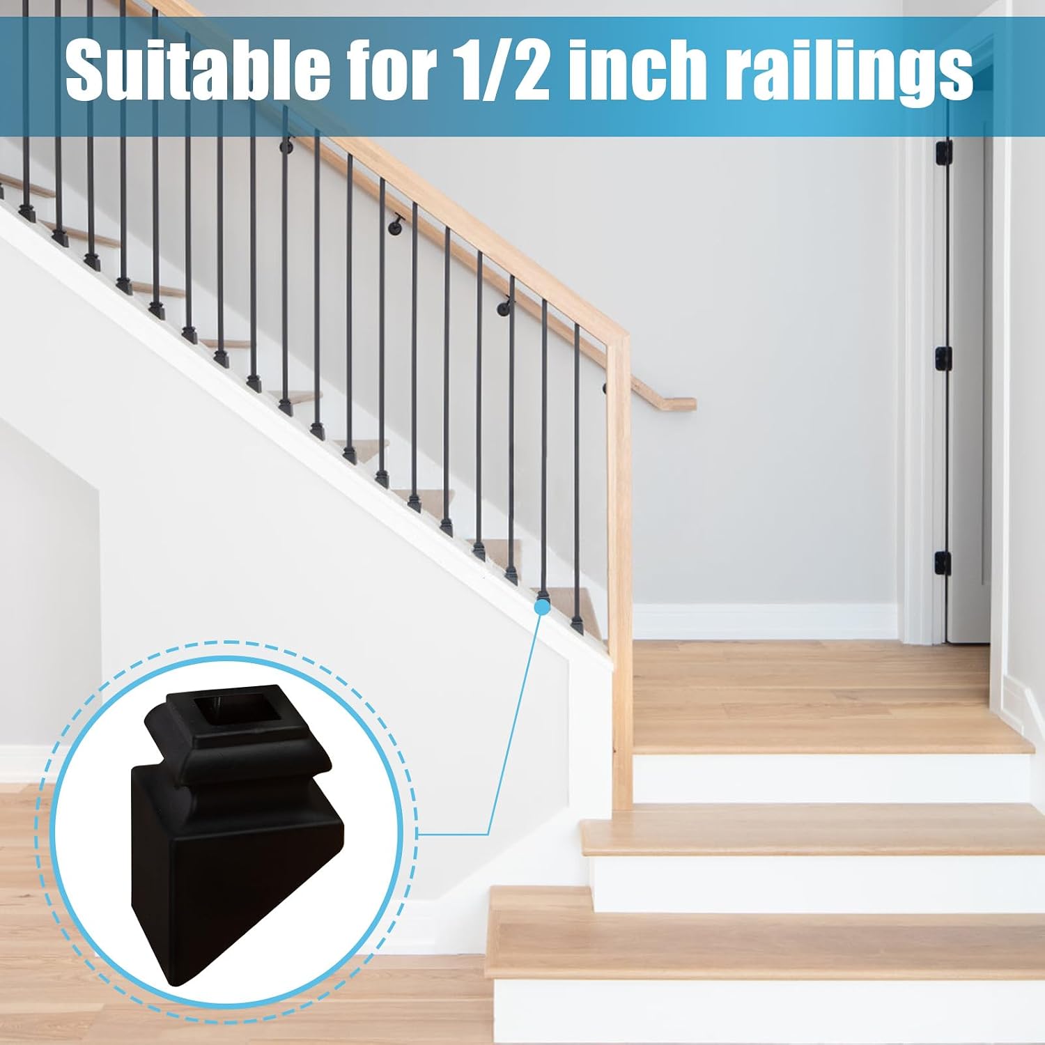 12 Pcs 1/2" Iron Baluster Slant Shoes for Interiors Square Stair Holoow Sprindles,Satin Black