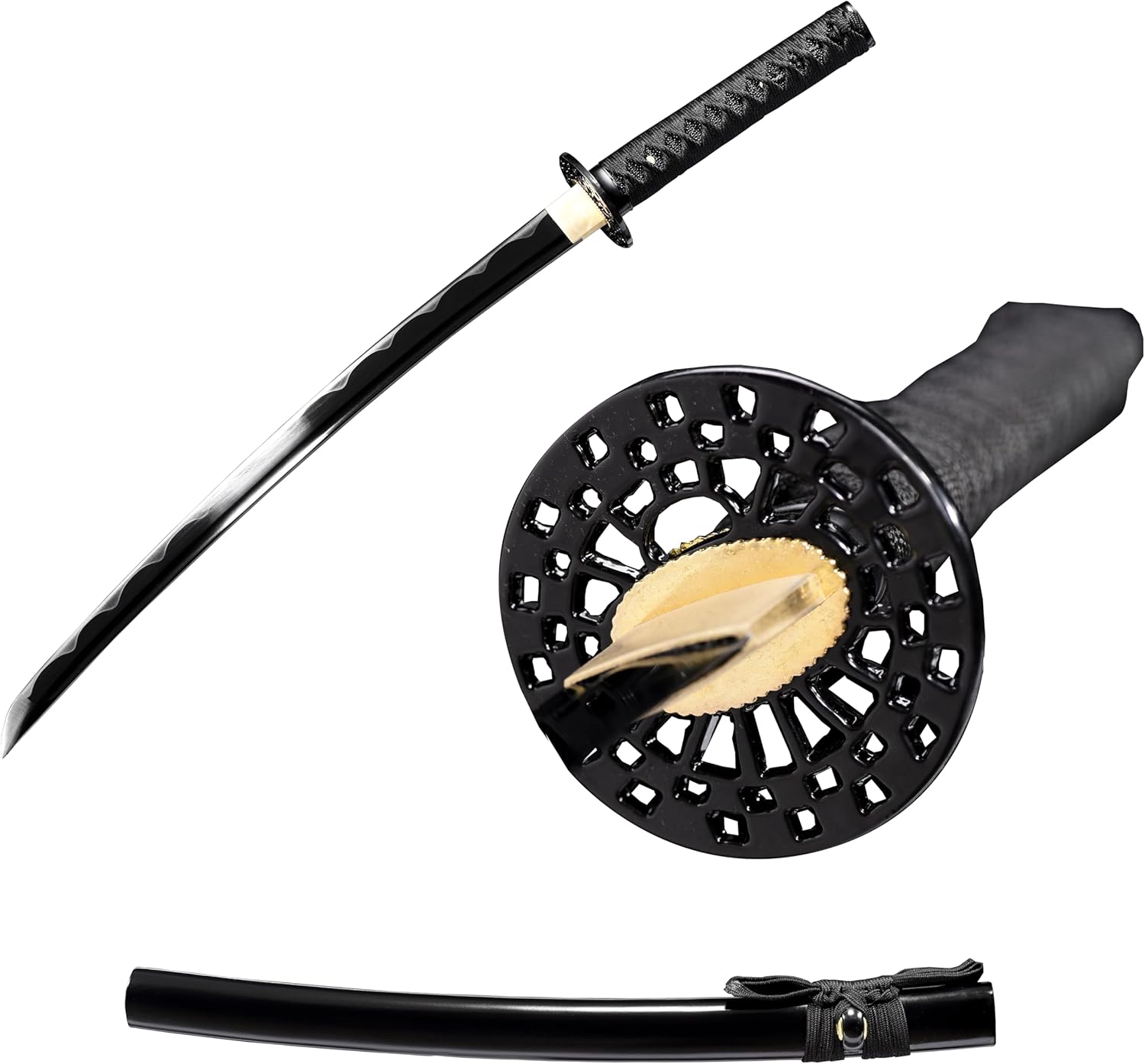 JIHPEN sword, Pure Handmade Samurai Sword, 9260 Spring Steel, 41.31.21 inches, Full Tang Sword Set, Sharp, Black Katana