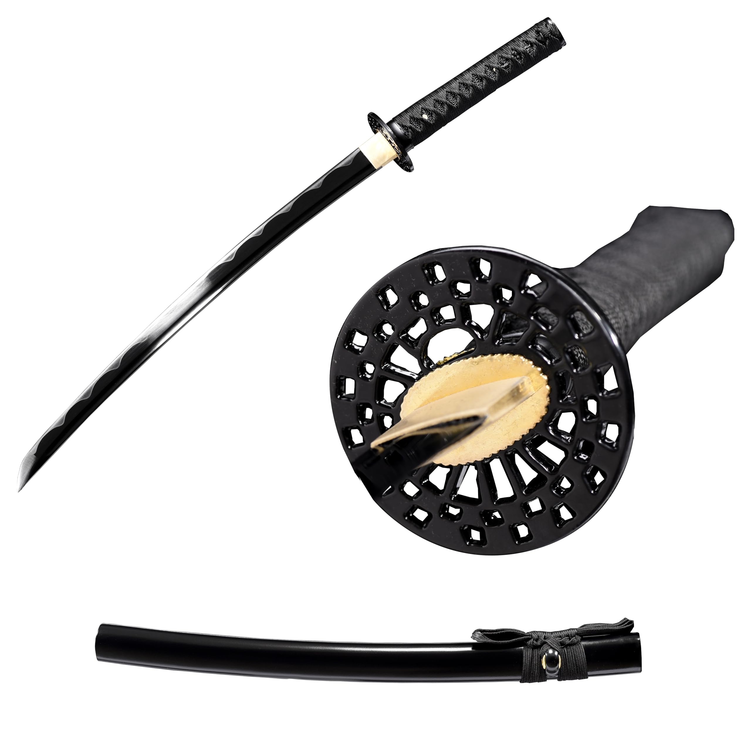 Yu Qin Sword, Pure Handmade Samurai Sword, 9260 Spring Steel, 41.31.21 inches, Full Tang Sword Set, Sharp, Black Katana