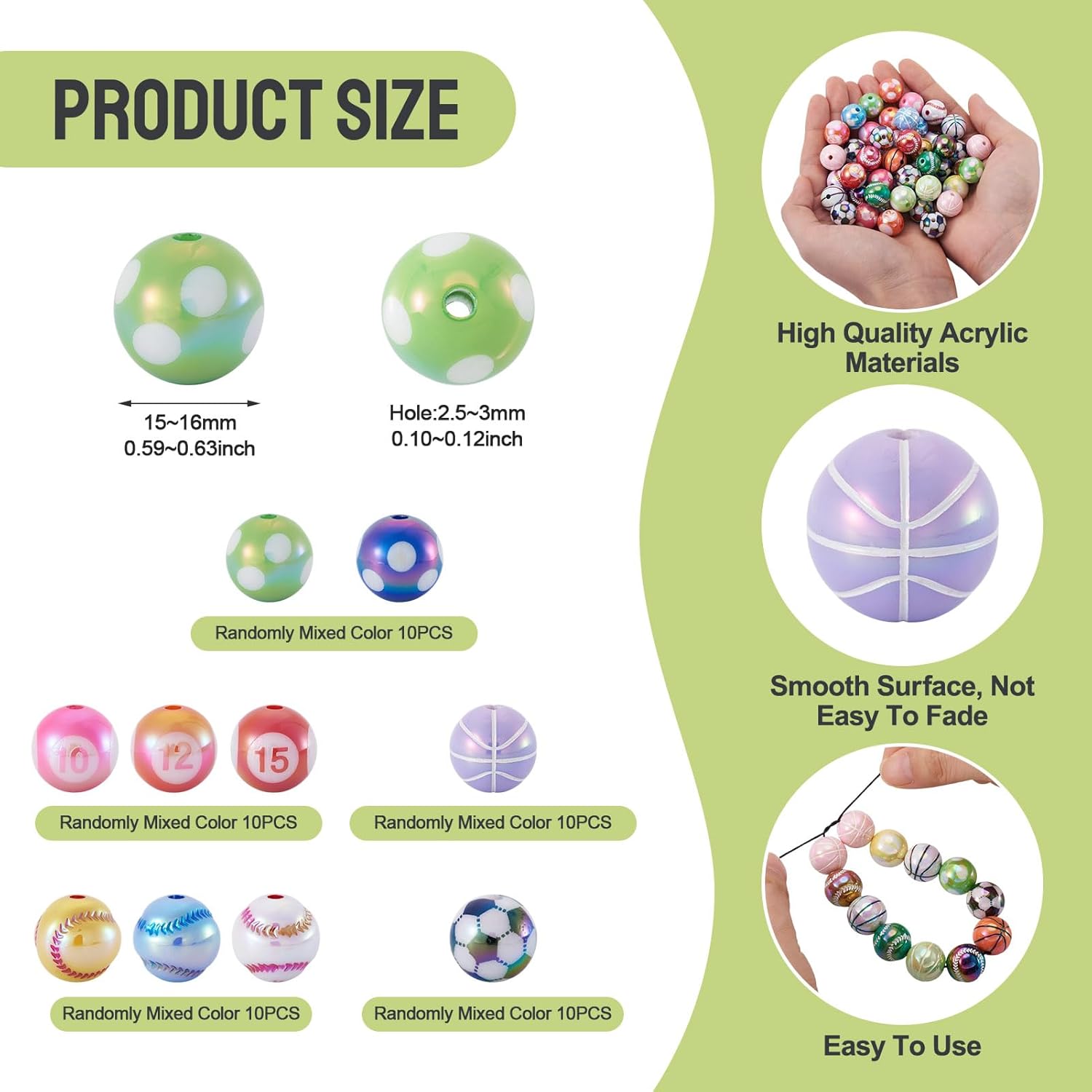 Cheriswelry 50Pcs Sports Ball Chunky Bubblegum Beads 15mm 16mm Rugby Basketball Football UV Plating Acrylic Beads for DIY Bracelet Earring Necklace Keychain Jewelry Making Crafts - Image 3