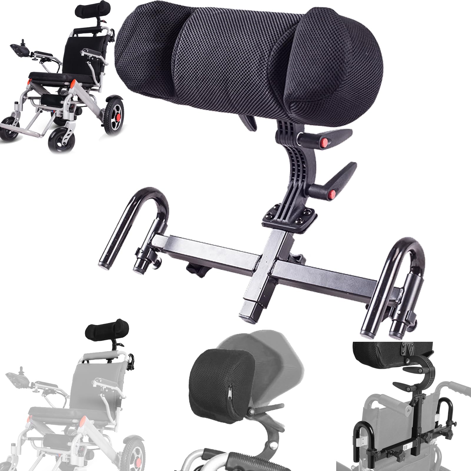 FBJAMZ Wheelchair Headrest, Adjustable Height And Angle Universal Headrest Neck Support Backrest Breathable Head Pillow