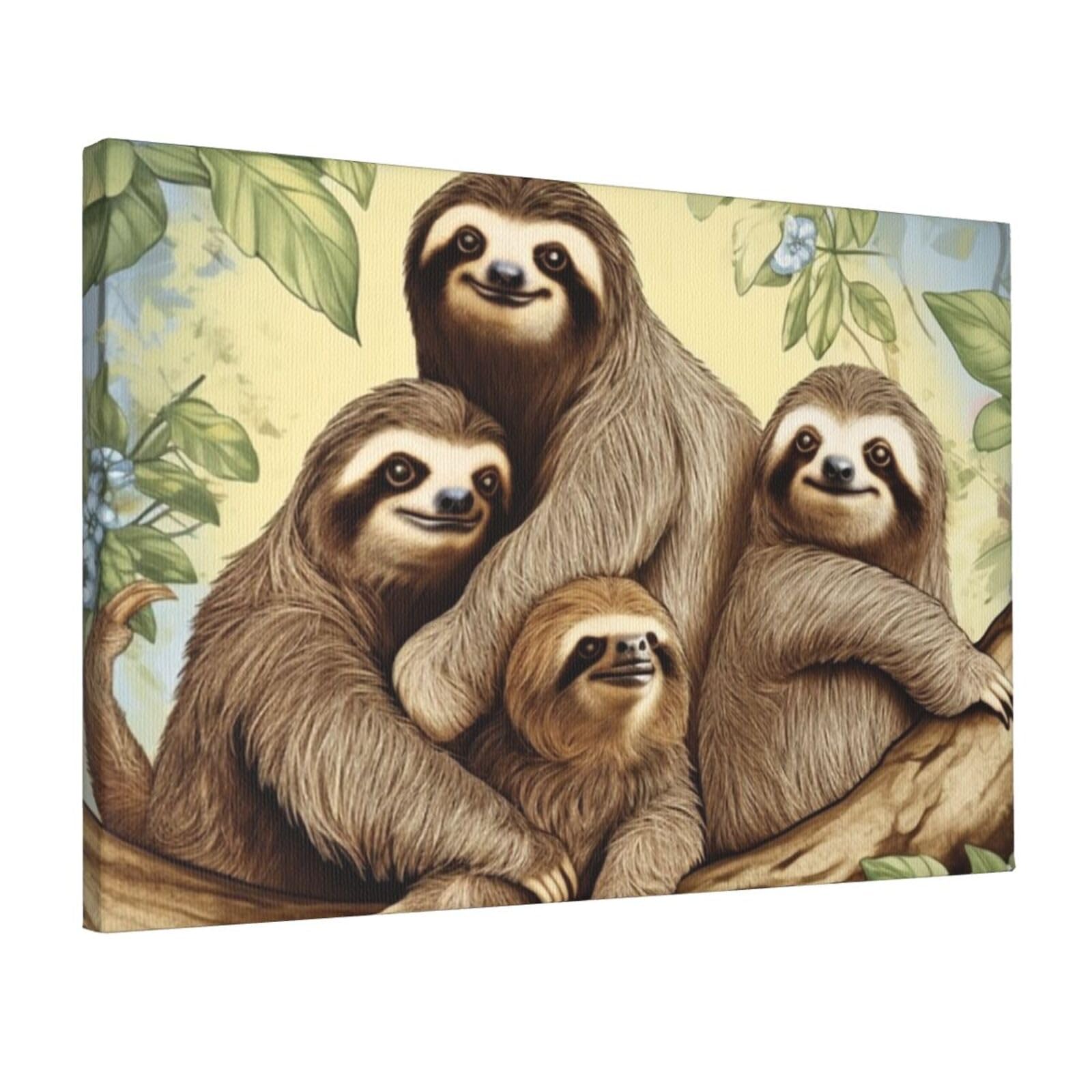 KLOPH Sloth Family Canvas Wall Art for Living Room 12"x18" Modern Artwork Painting for Bathroom Hanging Canvas Prints Aesthetic Wallart for Bedroom Kitchen Office Wall Decor
