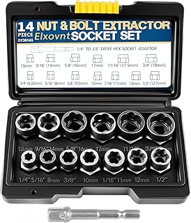 Bolt Extractor Kit, 14Pcs Cr-Mo Steel Bolt Extractor Set, 3/8" Drive Impact Bolt & Nut Remover Socket Tool Kit, Stripped For Damaged, Frozen, Studs, Rusted, Rounded-Off Bolts, Nuts & Screws