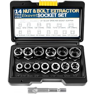 Bolt Extractor Kit, 14Pcs Cr-Mo Steel Bolt Extractor Set, 3/8" Drive Impact Bolt & Nut Remover Socket Tool Kit, Stripped For Damaged, Frozen, Studs, Rusted, Rounded-Off Bolts, Nuts & Screws - Amazon product rated Grade B