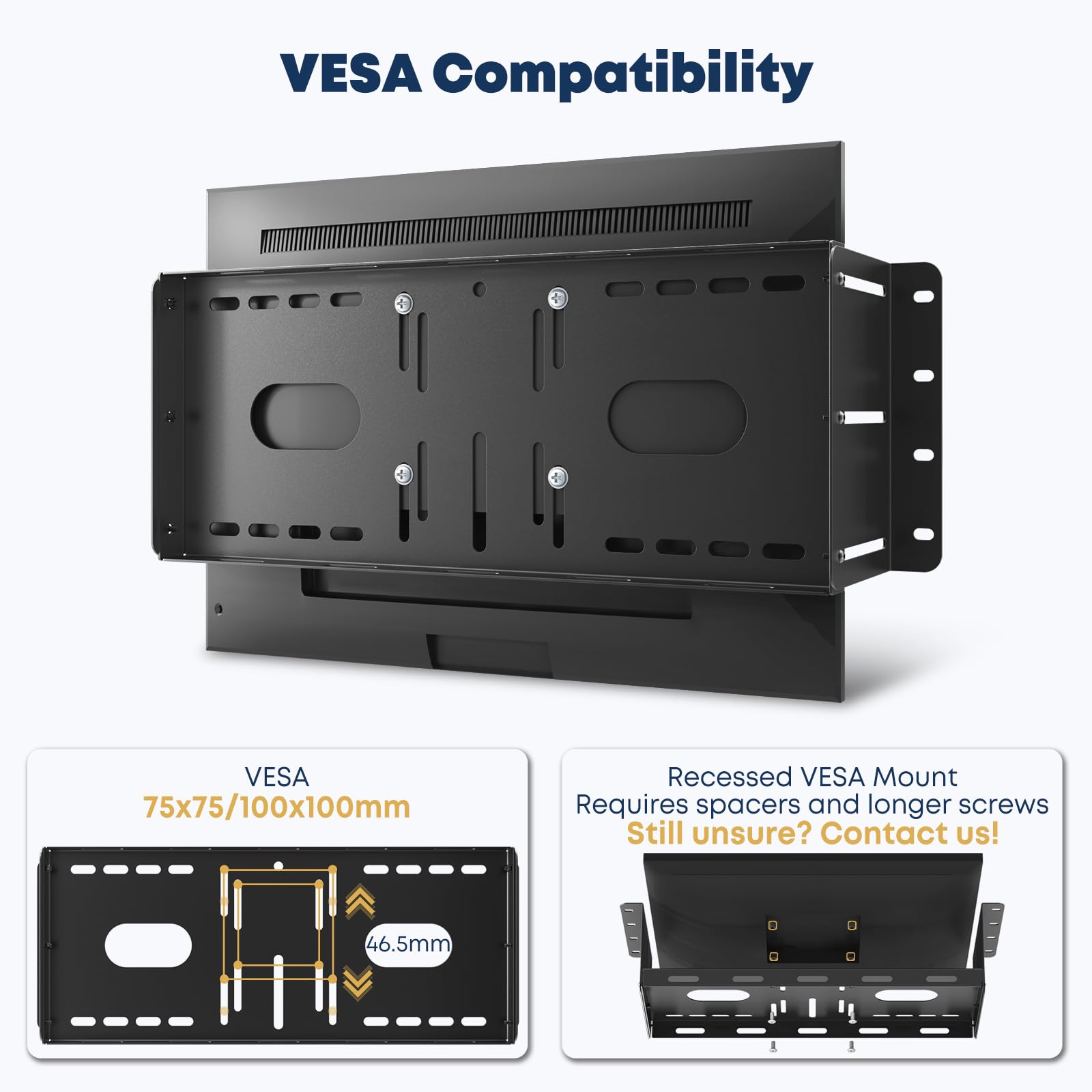 SPSVR-M01 Support de moniteur VESA 4U – Convient aux armoires serveurs de 19 pouces, support d'écran LCD VESA universel pour écran LCD 75 x 75 et 100 x 100 mm, profondeur réglable en acier, noir