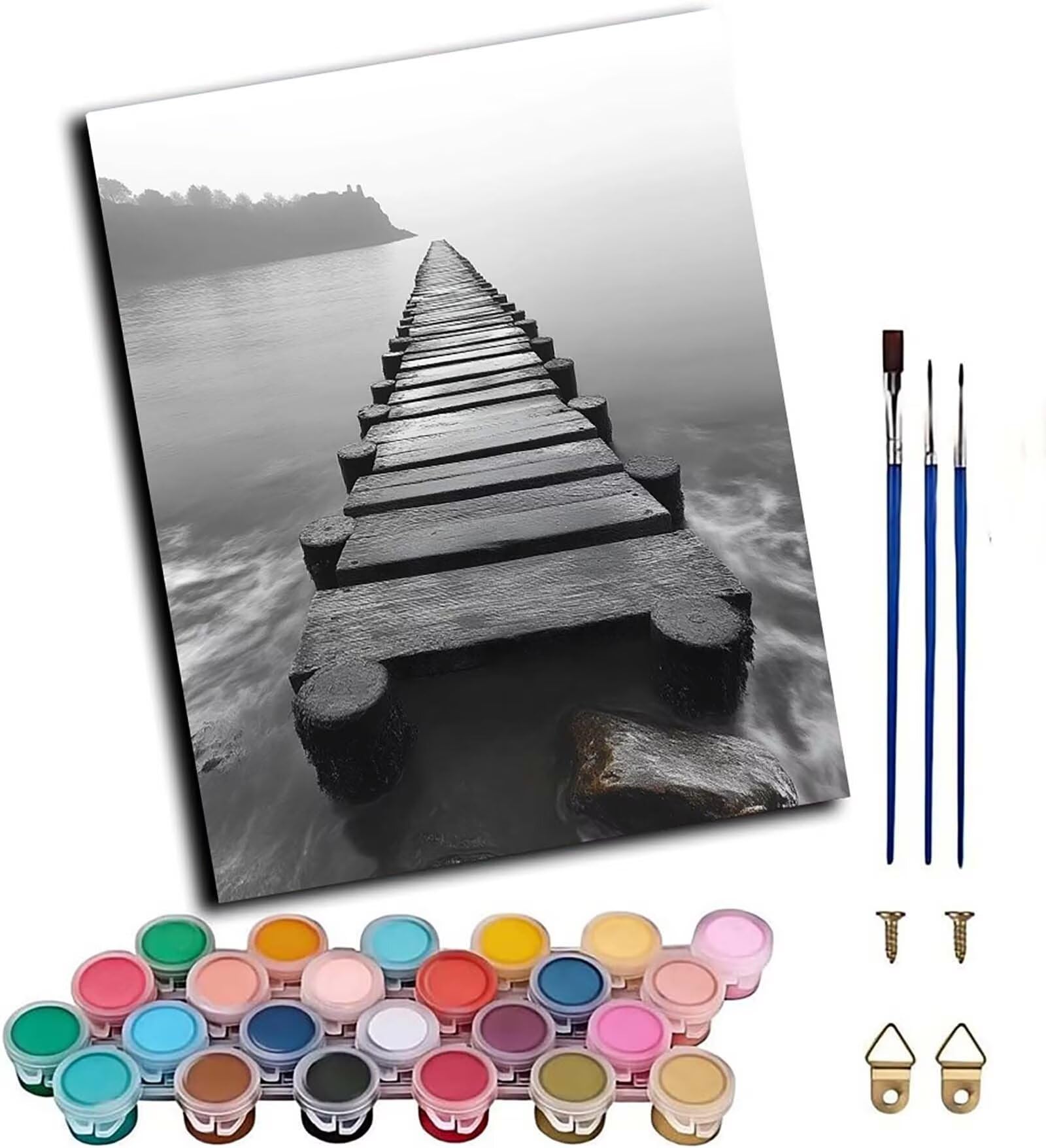 Malen Nach Zahlen Erwachsene mit Rahmen Landschaft Malen Nach Zahlen, DIY Basteln Erwachsene Ocean Leinwand Bilder, Paint by Numbers Handgemalt Ölgemälde Kit, Deko Wohnzimmer Geschenke 60x80cm L-3759