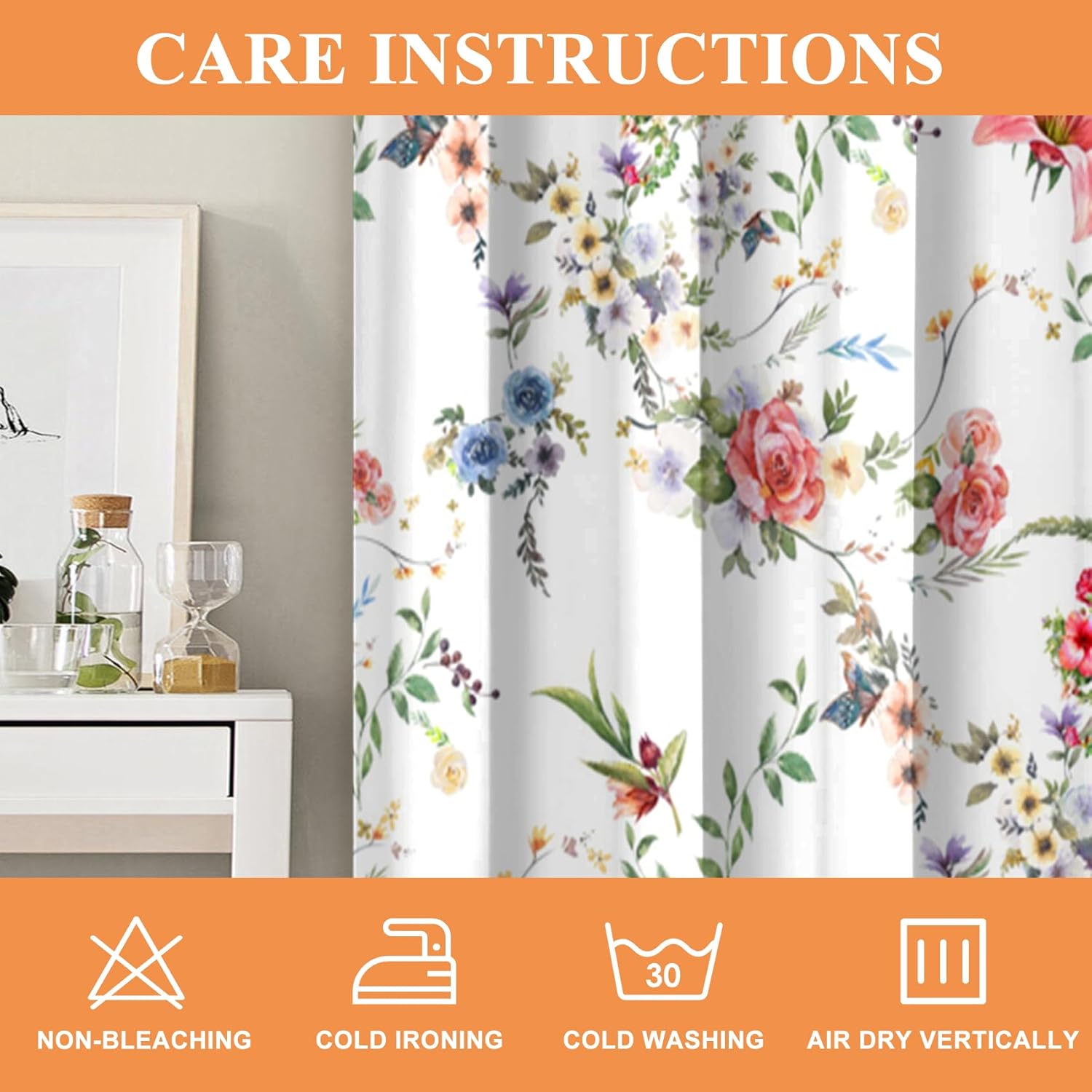 CSFOTO Spring Watercolor Flowers Blackout Curtains 2 Panels Colorful Plant Leaves Floral Pattern Bedroom Living Room Decoration Curtains Thermal Insulated Light Blocking, 42x63 Inches