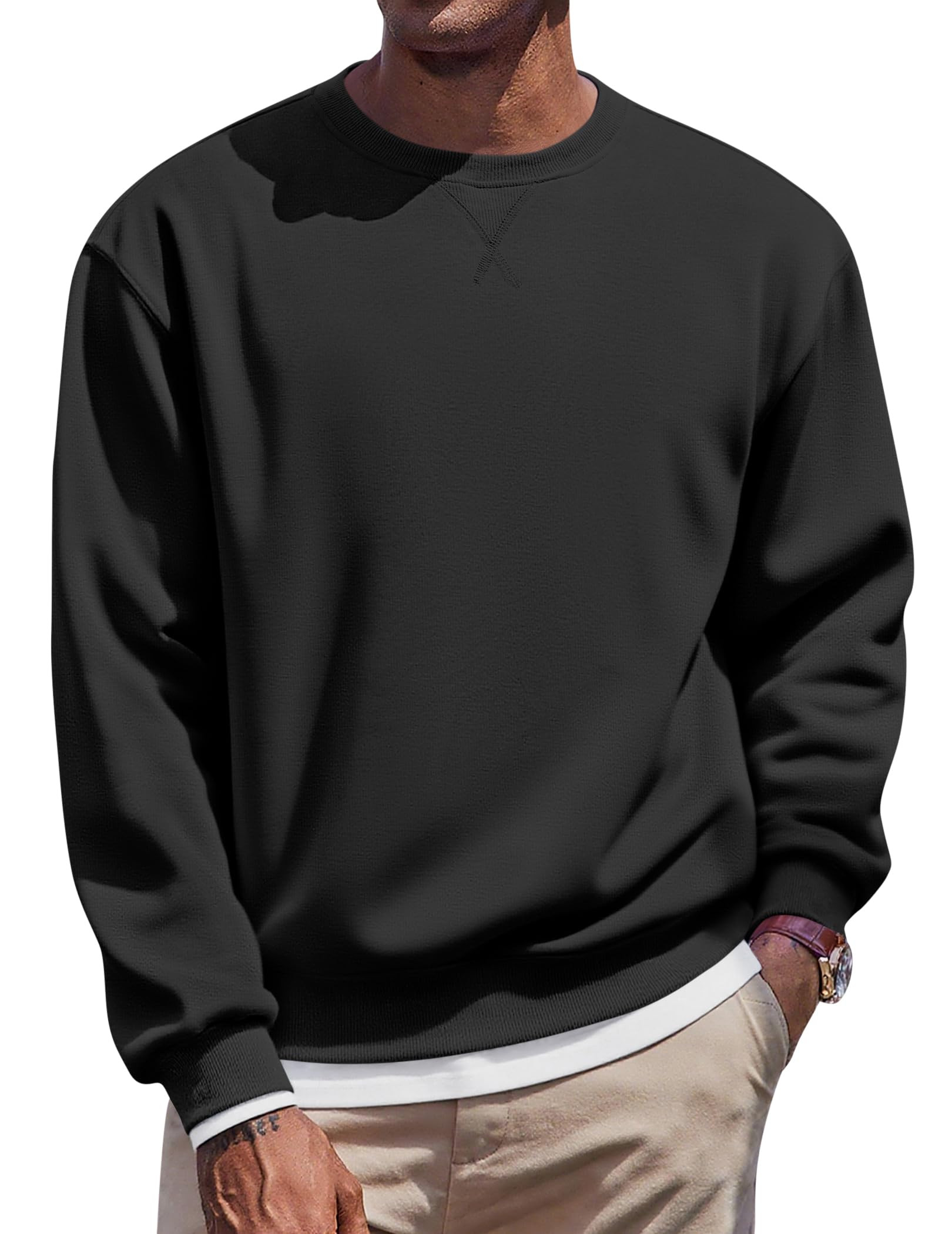 COOFANDY Men's Fleece Crewneck Sweatshirt Casual Long Sleeve Pullover Fall Winter Warm Sweatshirts Fashion Pullovers