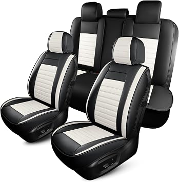 HChengkikz Car Seat Cover, Faux Leather, Waterproof Black + White
