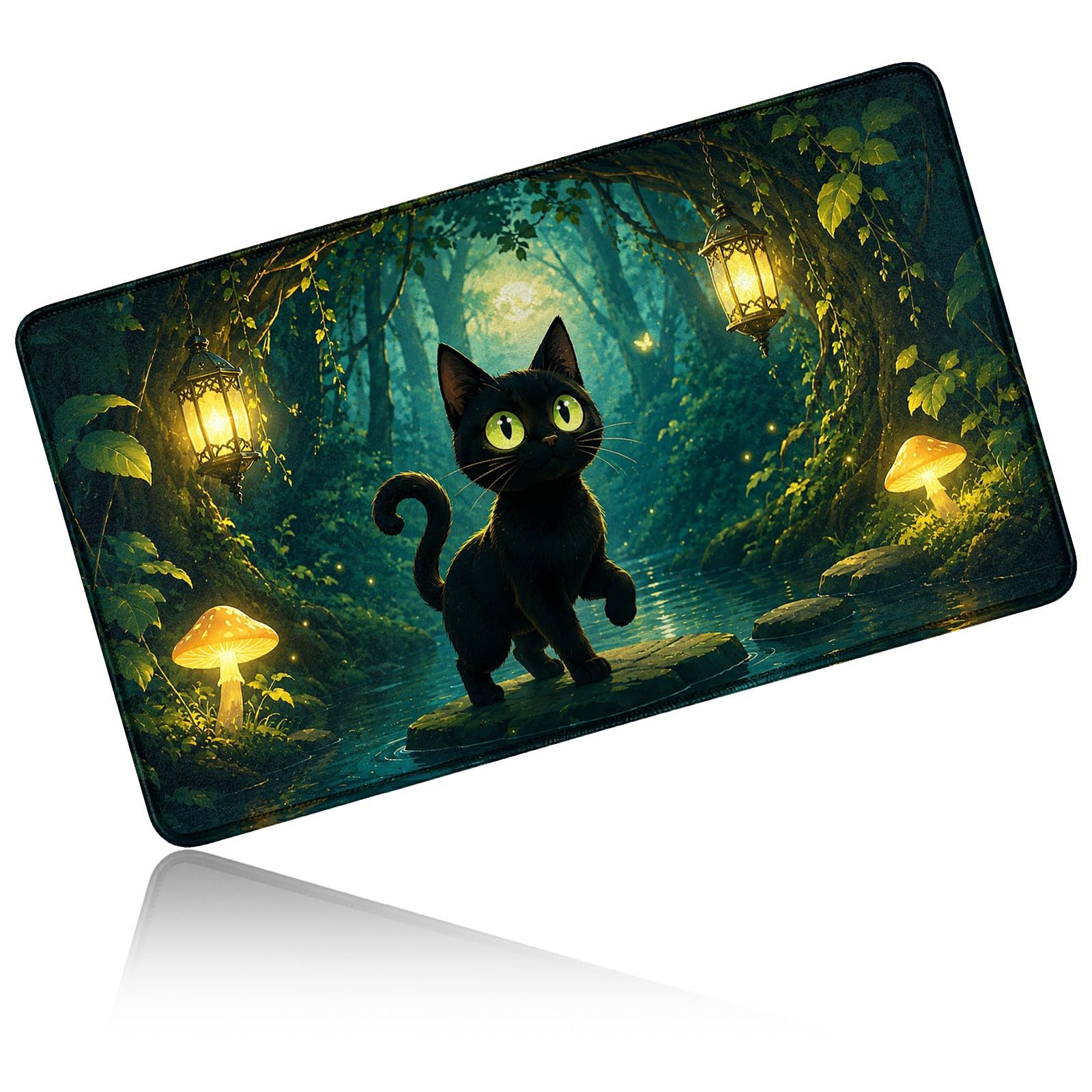 Dikoer for MTG/TCG Playmat 24" x 14" Commander Deck Mat, Lantern Black Cat