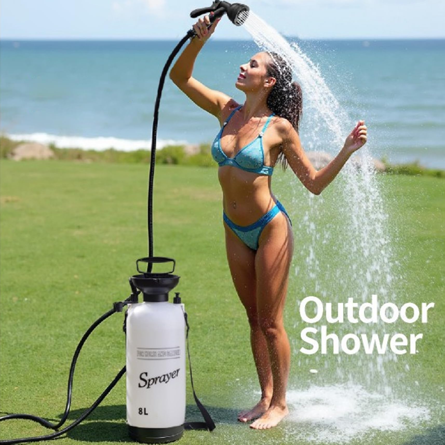 Yeory Douche Portable pour Le Camping, Douche de Camping Portable 8L, avec 10 Modes tête de pulvérisateur et Tuyau 9, 84 Pieds, Pompe Camp en Plein air pour la randonnée
