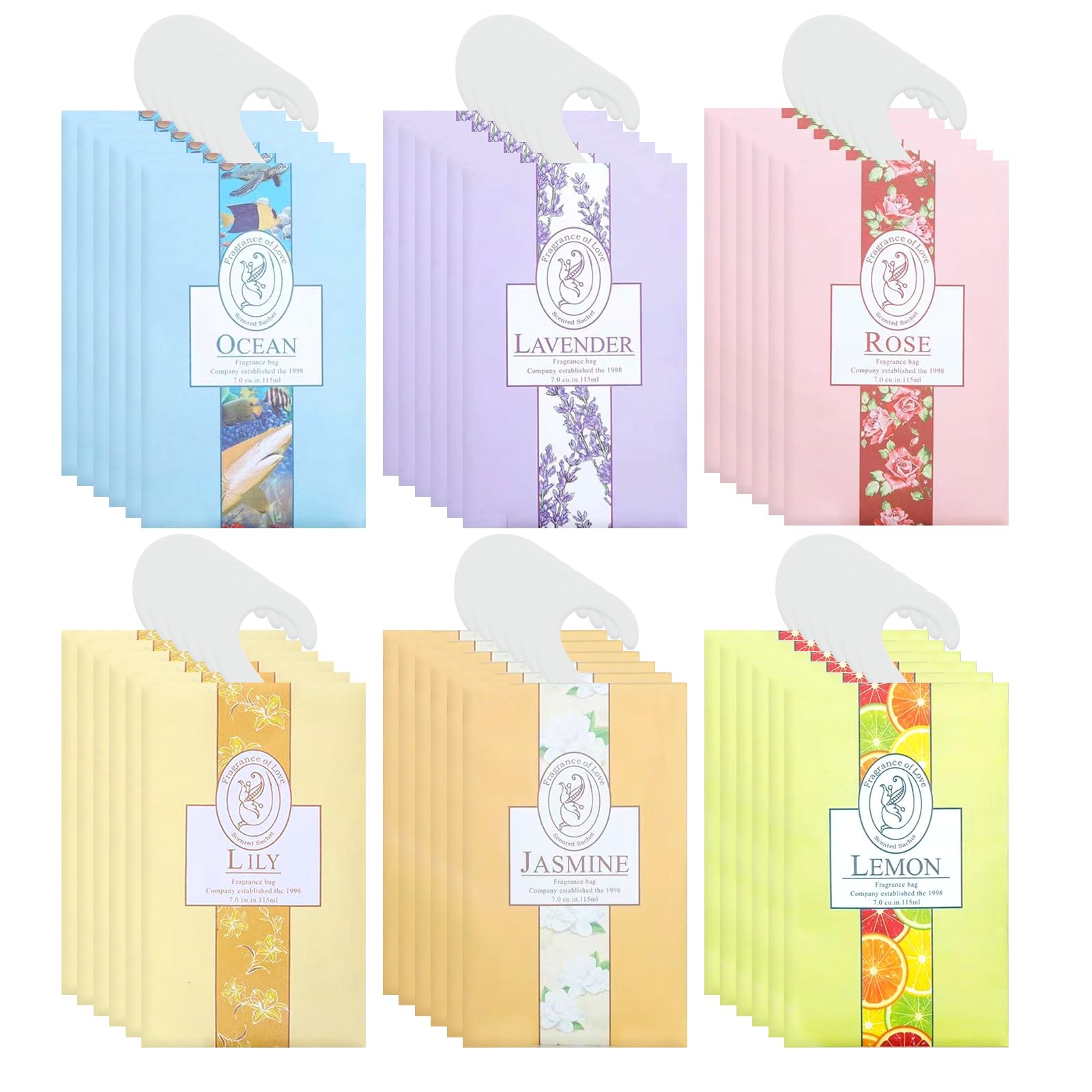 36 Pack Scented Sachet Bags, Wardrobe Fresheners with Hanging Sachets, Drawer Fresheners Include 6 Different Fragrances Natural Mothproof Agent for Wardrobes Cars and Drawers