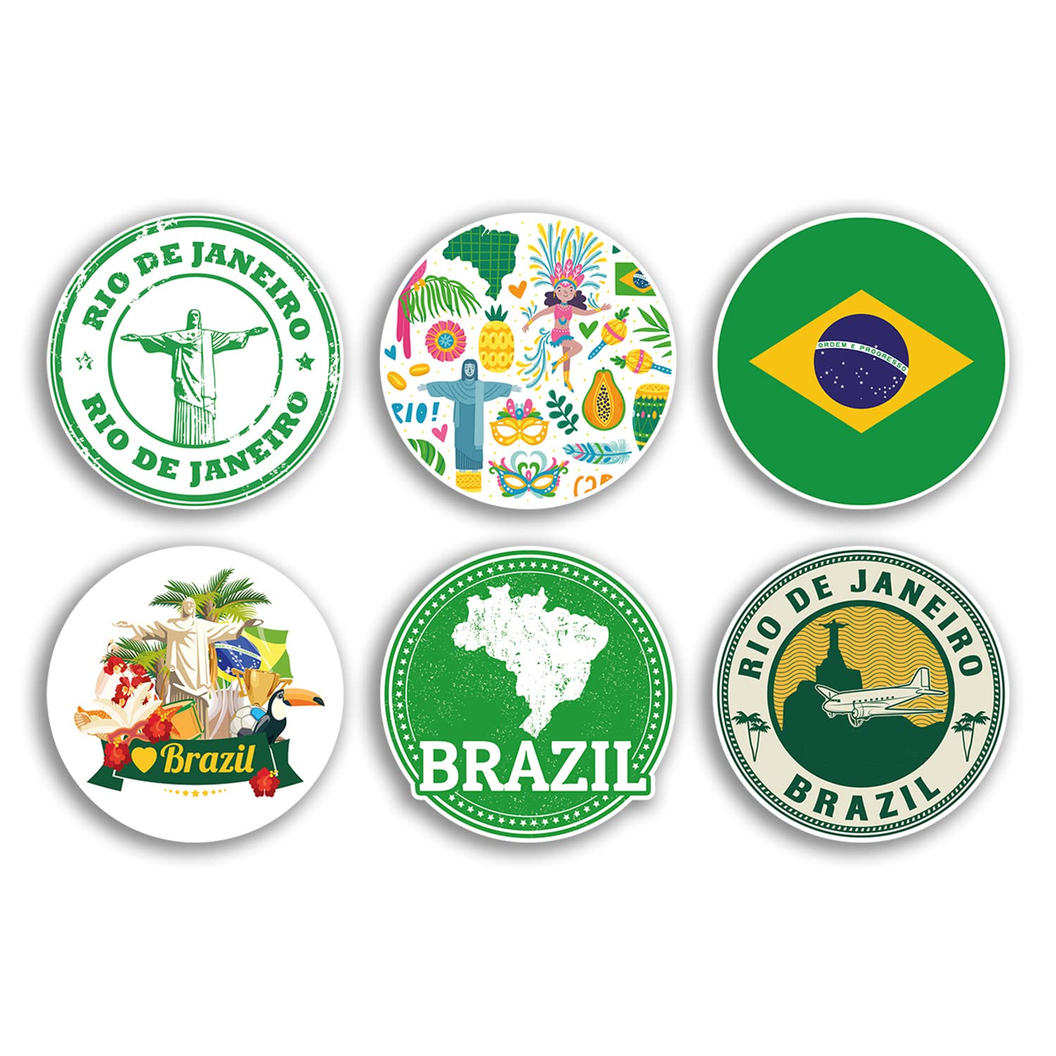 Dv Design Multi 6 X 10Cm Brazil Vinyl Stickers - Brazilian Country City Travel Map Flag Holiday Luggage Design Gift #78861