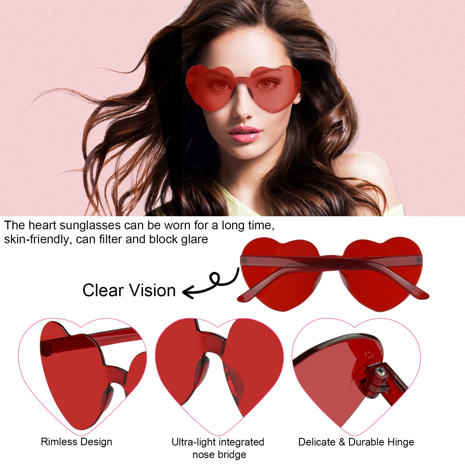 ✨THE AND! RED RIMLESS HEART SUN GLASSES *NWT* ✨ C Decor Woods (Iced w/ Diamond Cut) - Gold Red Woods  main image 2