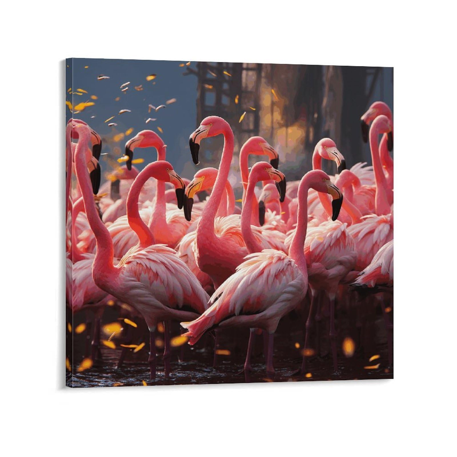 Flamingos Partying Canvas Wall Art for Bedroom 16x16inch(40x40cm) Canvas Prints Artwork for Walls Modern Picture Artwork Painting for Living Room Aesthetic Wall Paintings for Bathroom Kitchen Office D