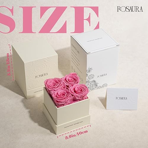 Miniatura 3 de Rosaura Caja de regalo de 4 piezas de rosas y flores eternas preservadas, rosas reales para siempre, flores preservadas para Navidad, día de San